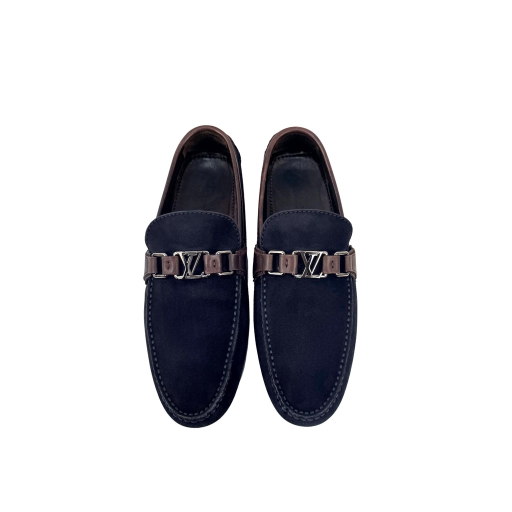 LOUIS VUITTON Hockenheim Loafers/Moccasins in navy blue suede with brown leather (Size 42)