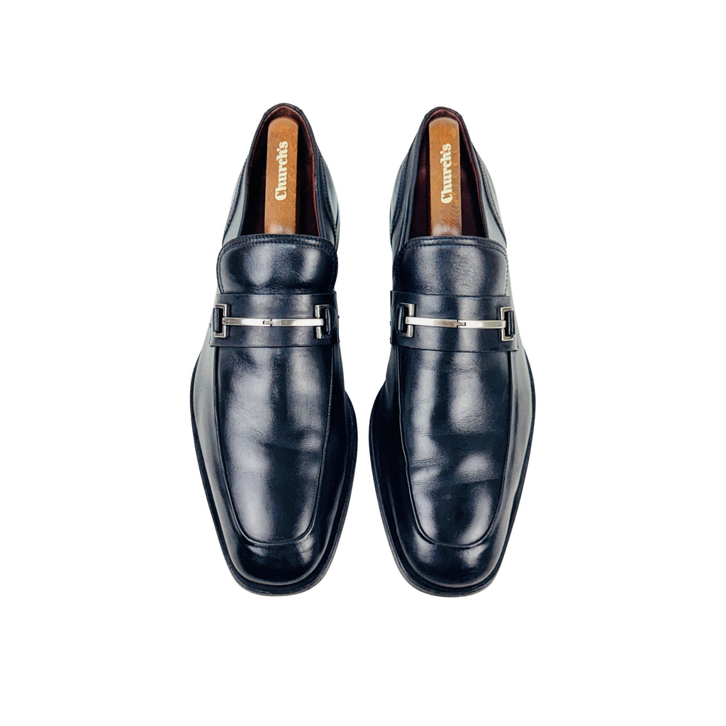 GUCCI Black Calf Leather Bar Buckle Loafers/Moccasins (Size 45.5)