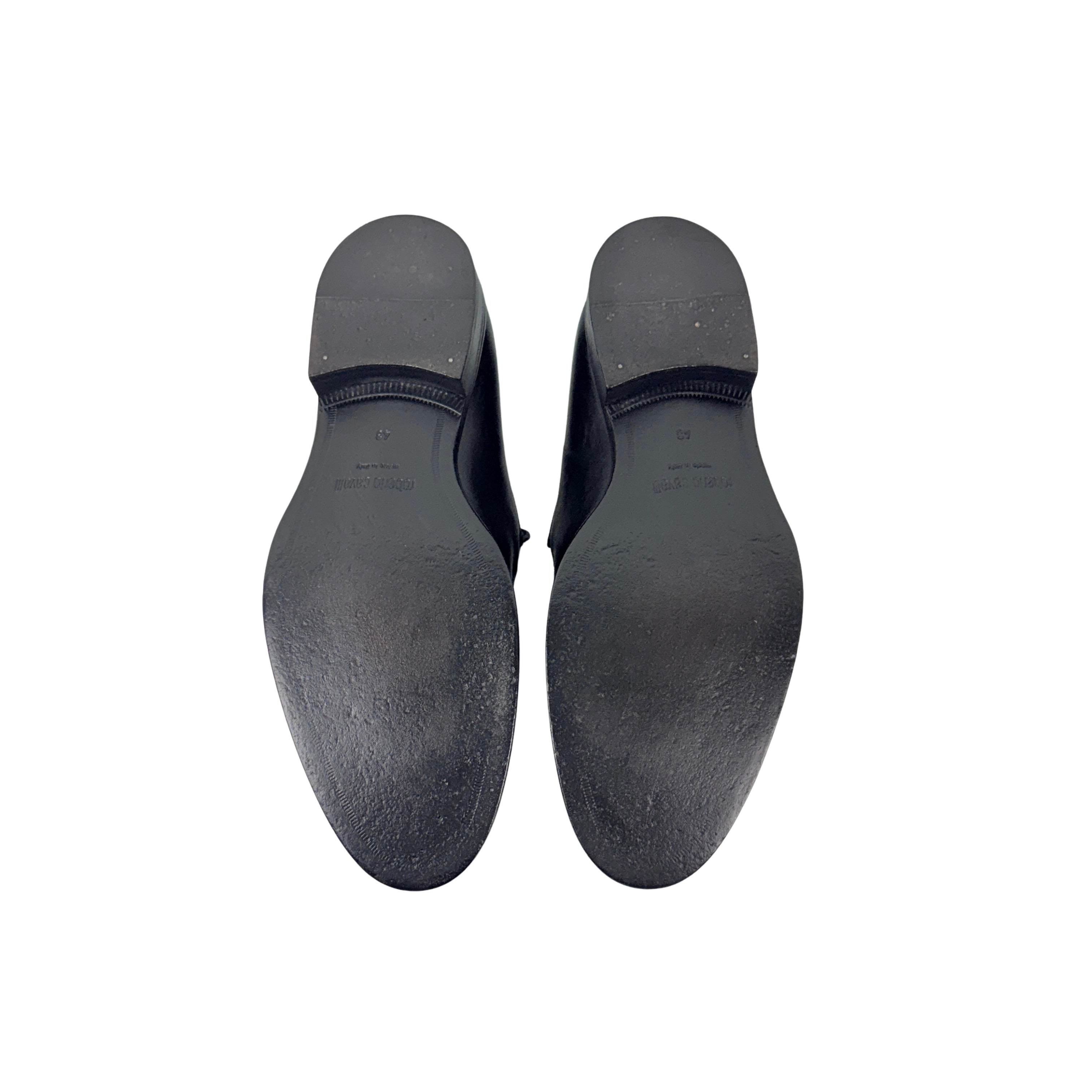 ROBERTO CAVALLI Men’s Black Leather With RC Monogram Loafers/Moccasins(Size 43)