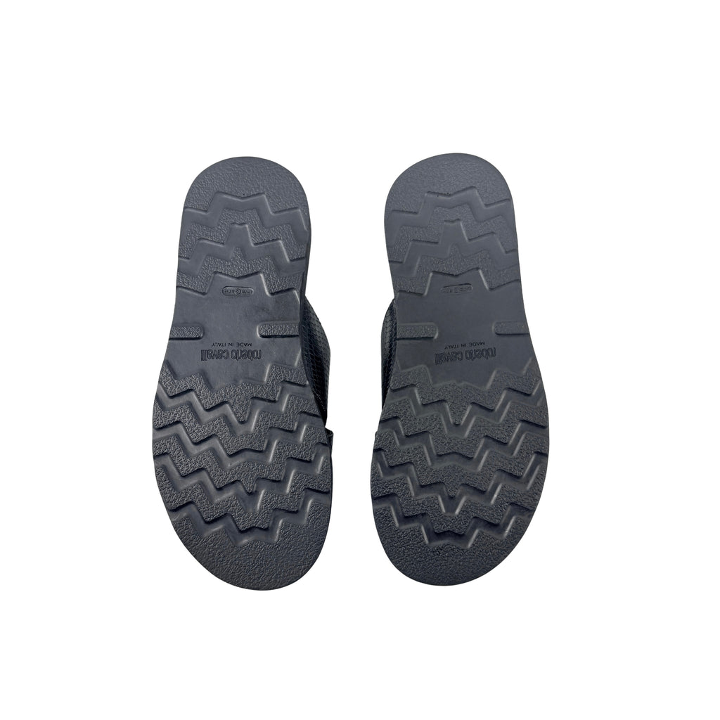 ROBERTO CAVALLI Men’s Black Snakeskin Leather Slippers/sandals/Slides (Size 42)