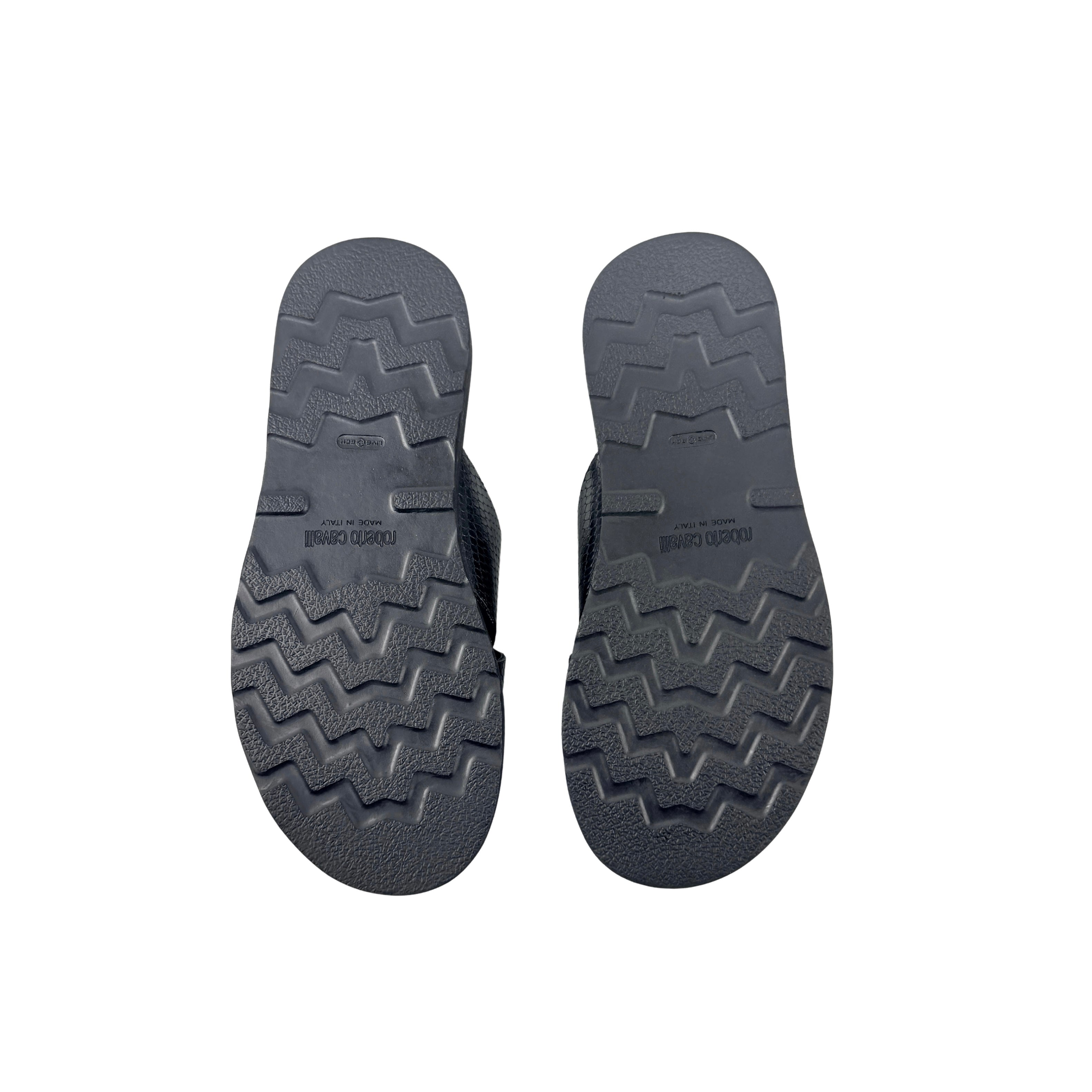 ROBERTO CAVALLI Men’s Black Snakeskin Leather Slippers/sandals/Slides (Size 42)