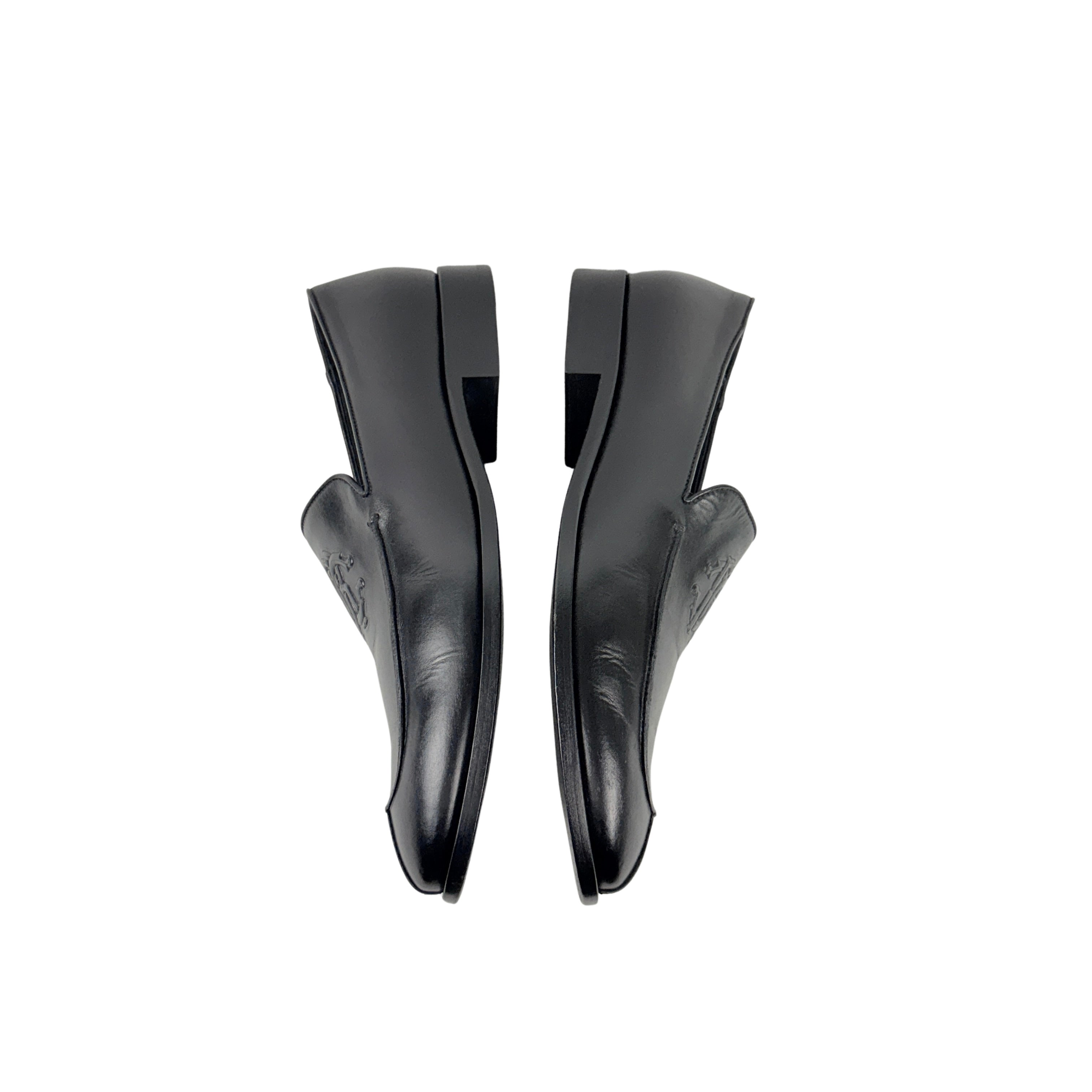 ROBERTO CAVALLI Men’s Black Leather With RC Monogram Loafers/Moccasins(Size 43)