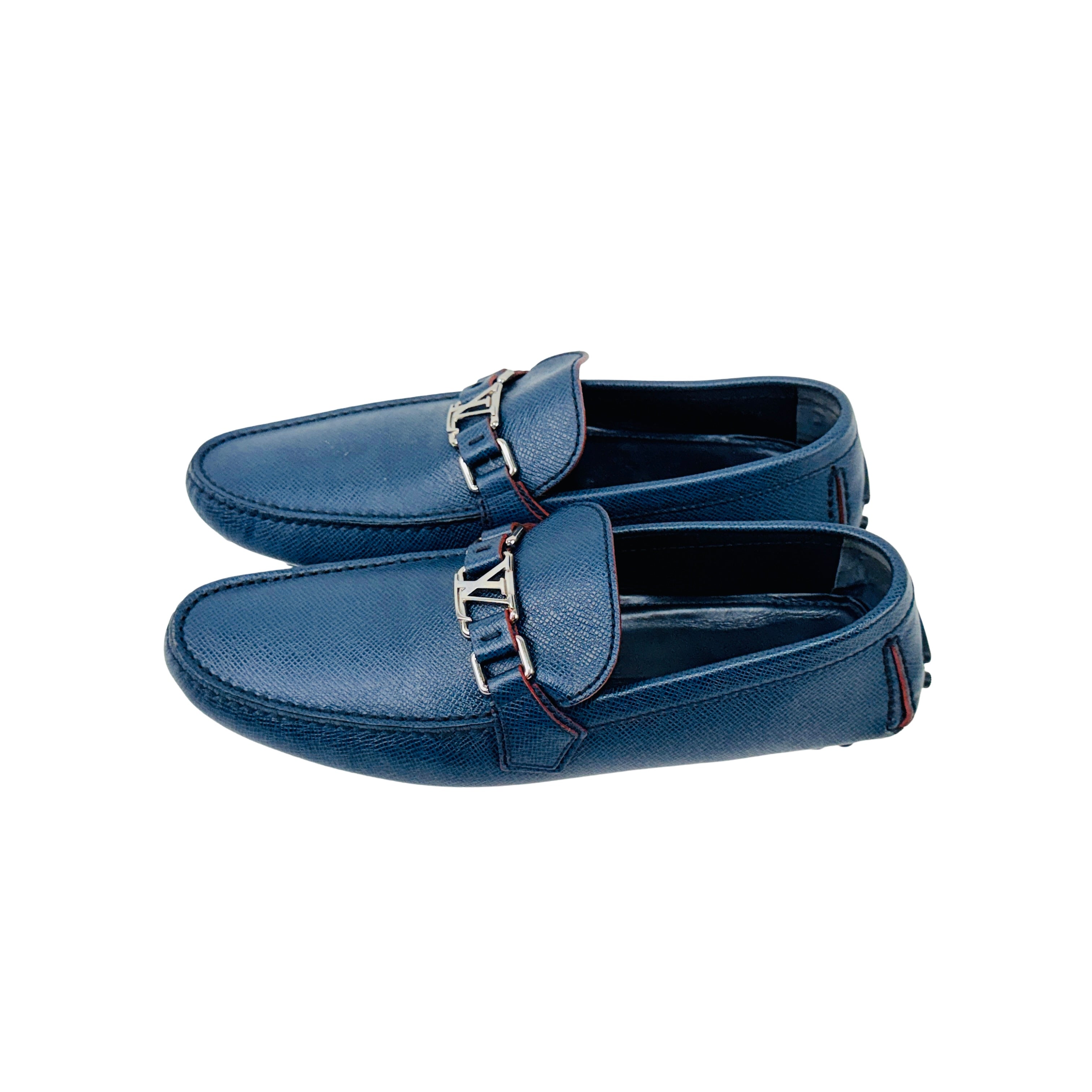 LOUIS VUITTON Hockenheim Driving/Loafers/Moccasins Blue Taiga Leather (Size 42.5)