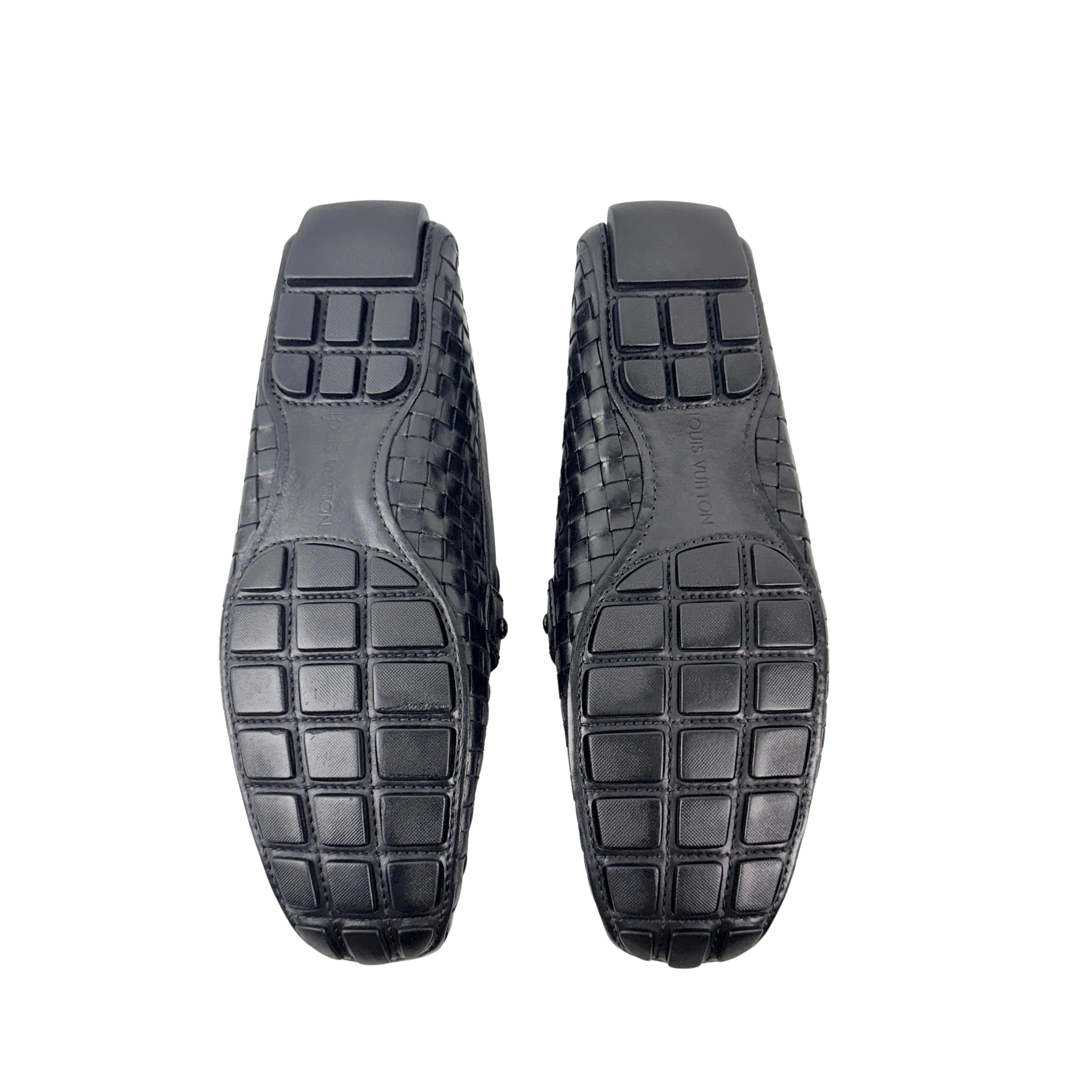 LOUIS VUITTON Black Woven Leather Monte Carlo Loafers/Moccasins(Size 46)