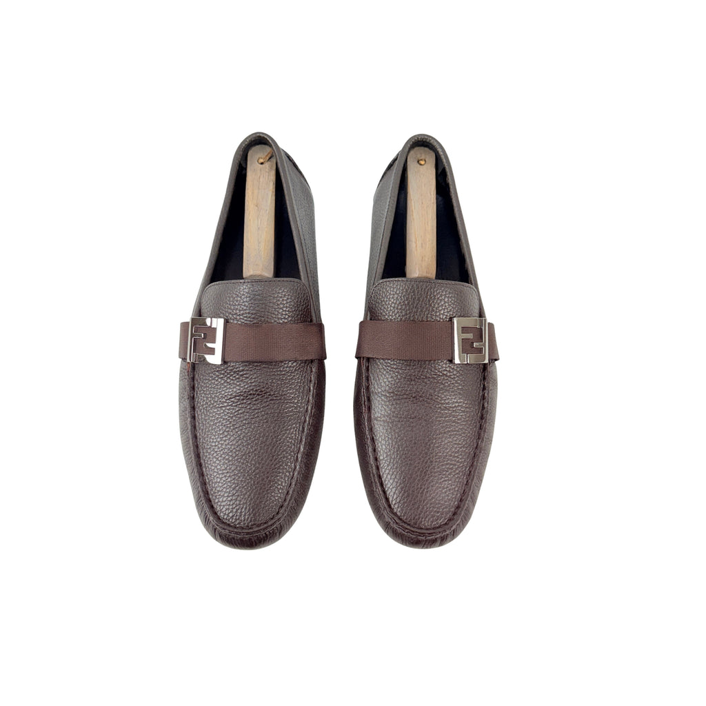 FENDI Men's Brown FF Metal Logo Loafers/Moccasins (Size 43)