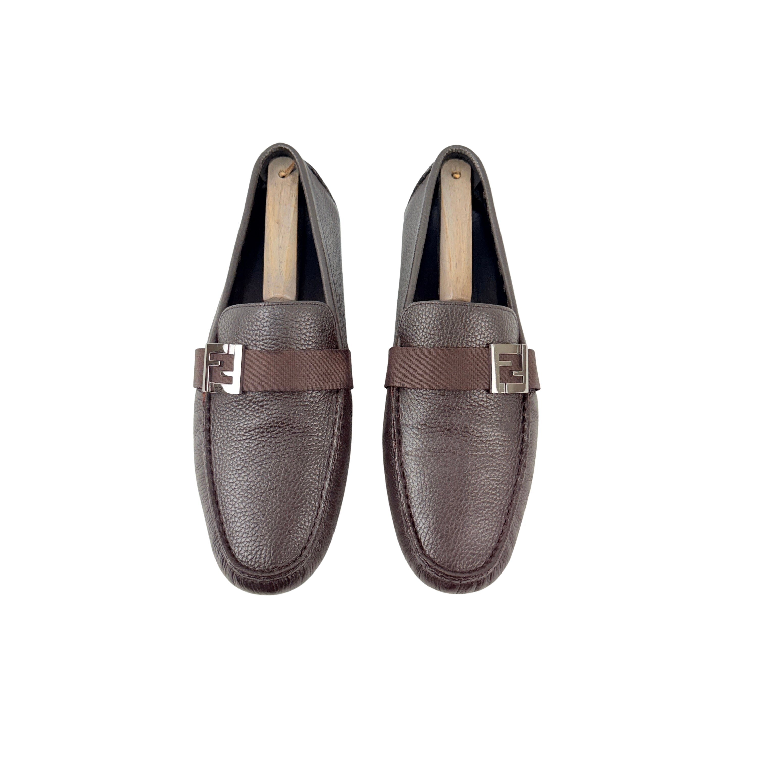 FENDI Men's Brown FF Metal Logo Loafers/Moccasins (Size 43)