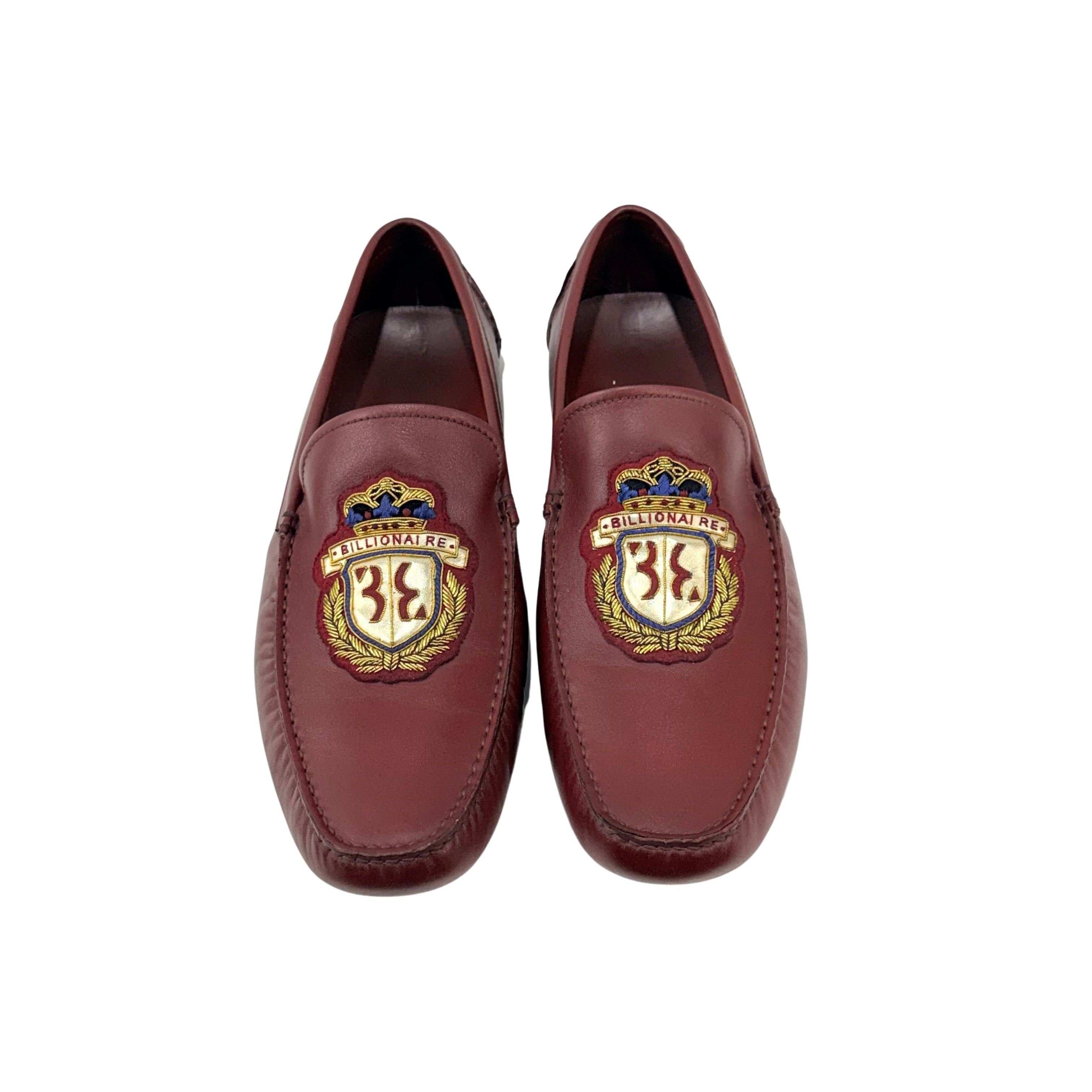 BILLIONAIRE Hand-Embroidered Coat-Of-Arms (Crest) On The Vamp Calfskin Loafers/Moccasins (Size 41)