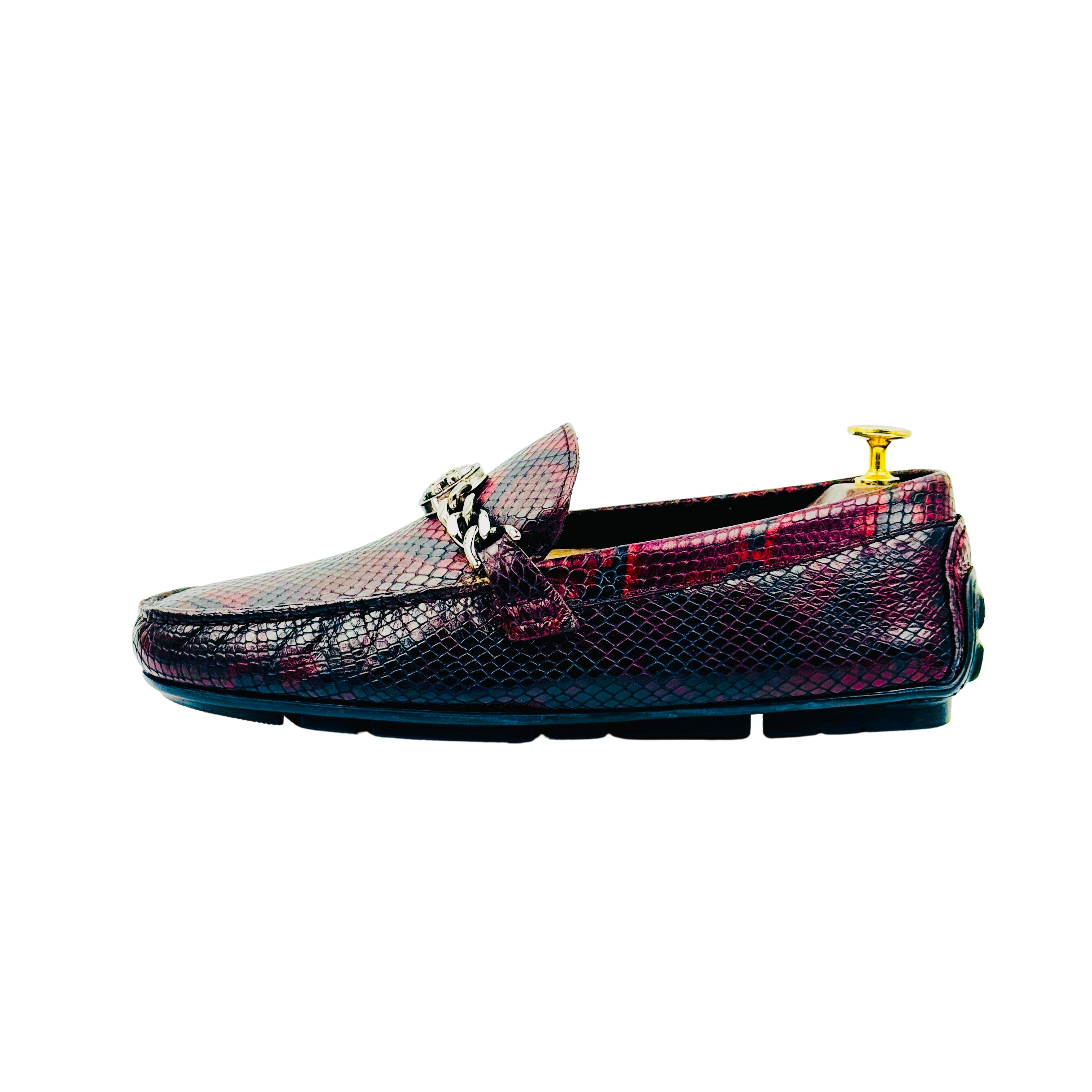 ROBERTO CAVALLI Men’s Burgundy Snakeskin Leather Loafers/Moccasins (Size 41)