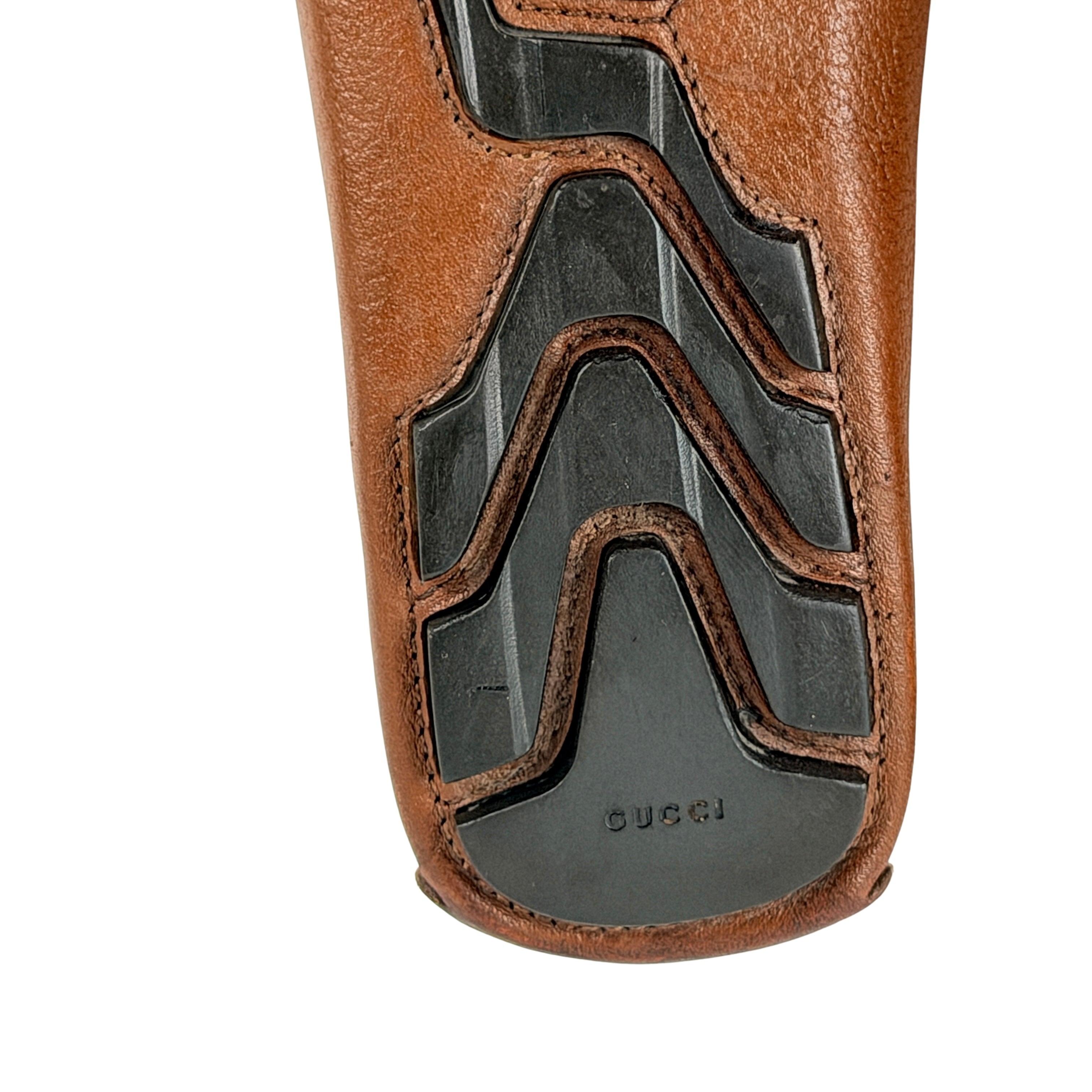 GUCCI Brown Leather And GG Coated Canvas Web Detail Slip On Loafers/Moccasins (Size 42)