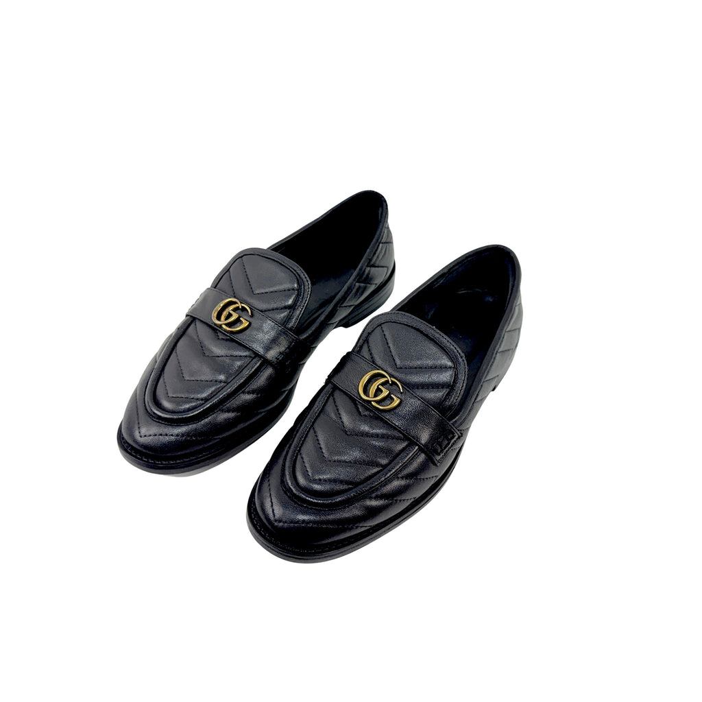 GUCCI Quilted Leather Loafers/Moccasins In Black Double G Logo (Size 39/40)