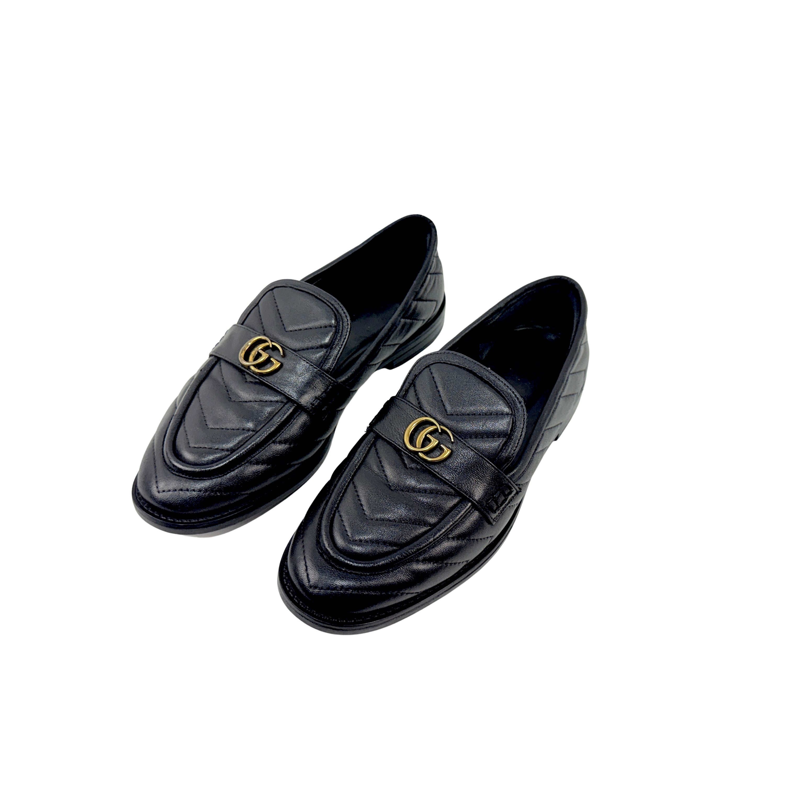 GUCCI Quilted Leather Loafers/Moccasins In Black Double G Logo (Size 39/40)
