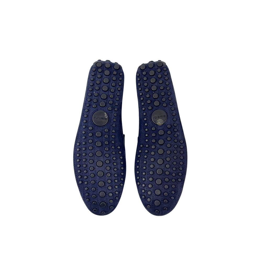 GUCCI Men's Blue Suede Leather Diamond-Patterned(Guccissima Inspired)Strap Loafers/Moccasins(Size 42.5)