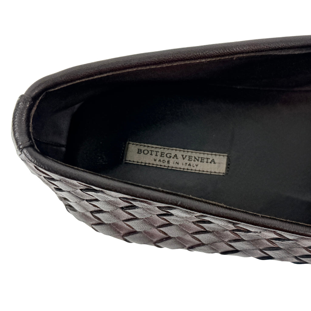 BOTTEGA VENETA Intrecciato Weave Leather Palazzo Loafers/Moccasins Burgundy Colour (Size 42)