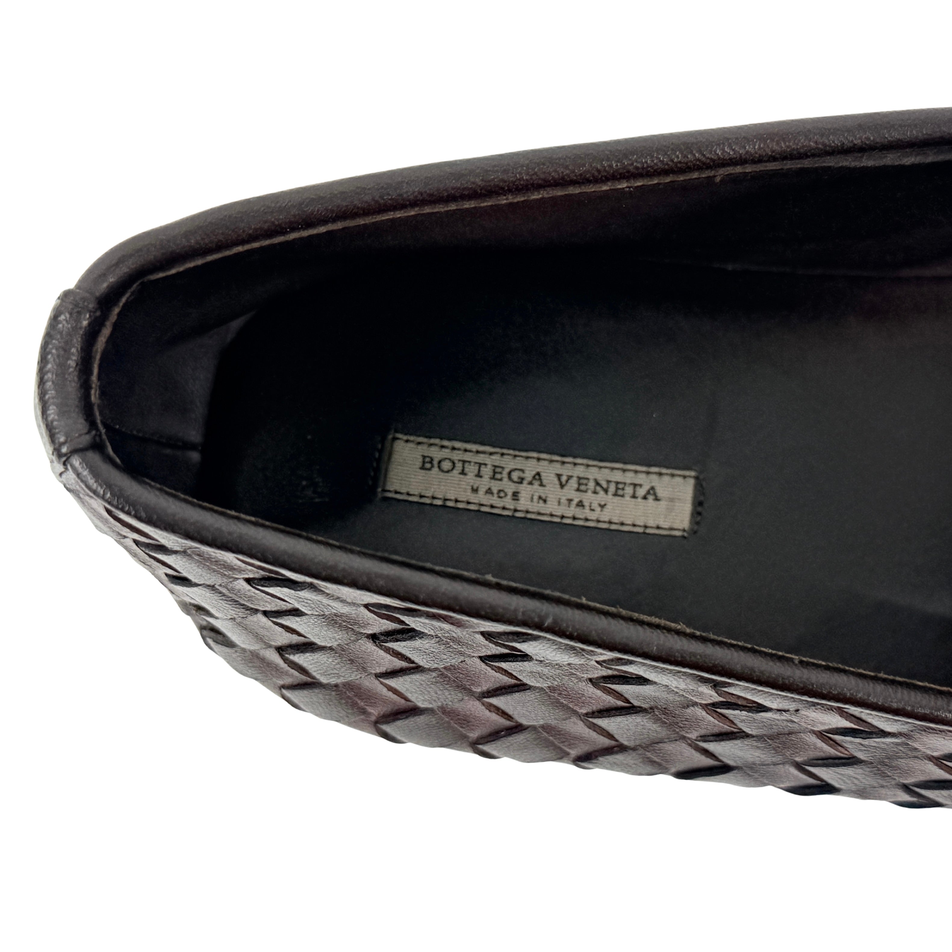BOTTEGA VENETA Intrecciato Weave Leather Palazzo Loafers/Moccasins Burgundy Colour (Size 42)