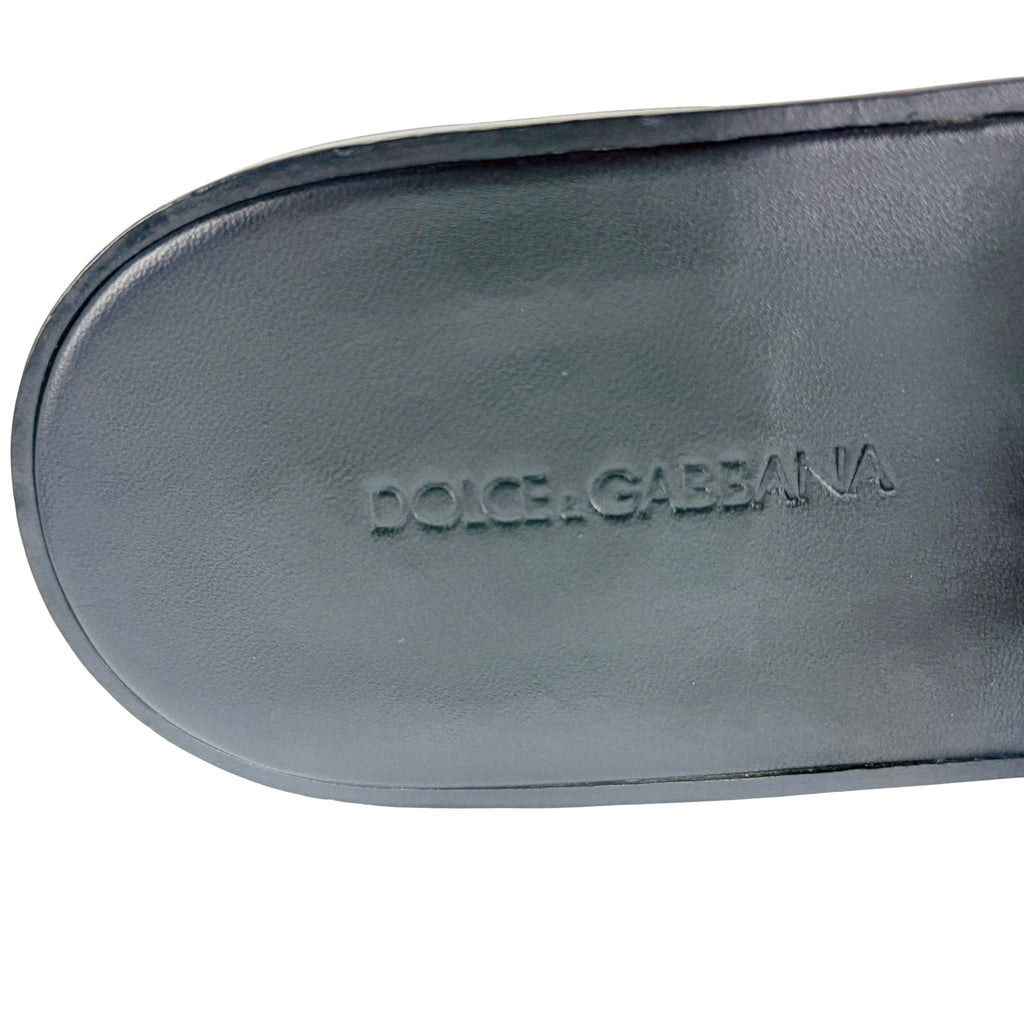 DOLCE & GABBANA 3D DG Logo Black Leather Slippers/Slides/Sandles (Size 44)