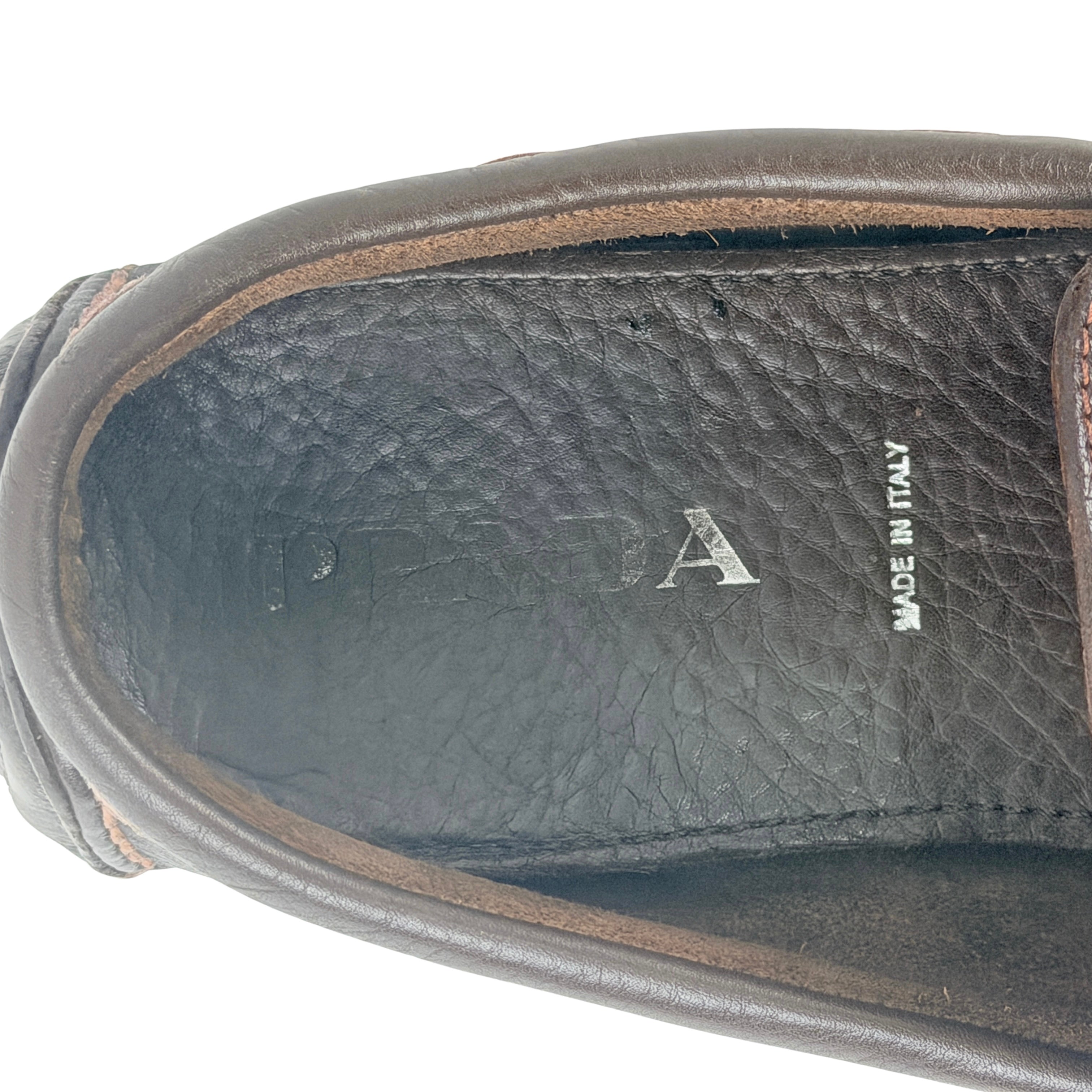 PRADA Grain Leather Brown Penny Loafers/Moccasins/Driving (Size 44)