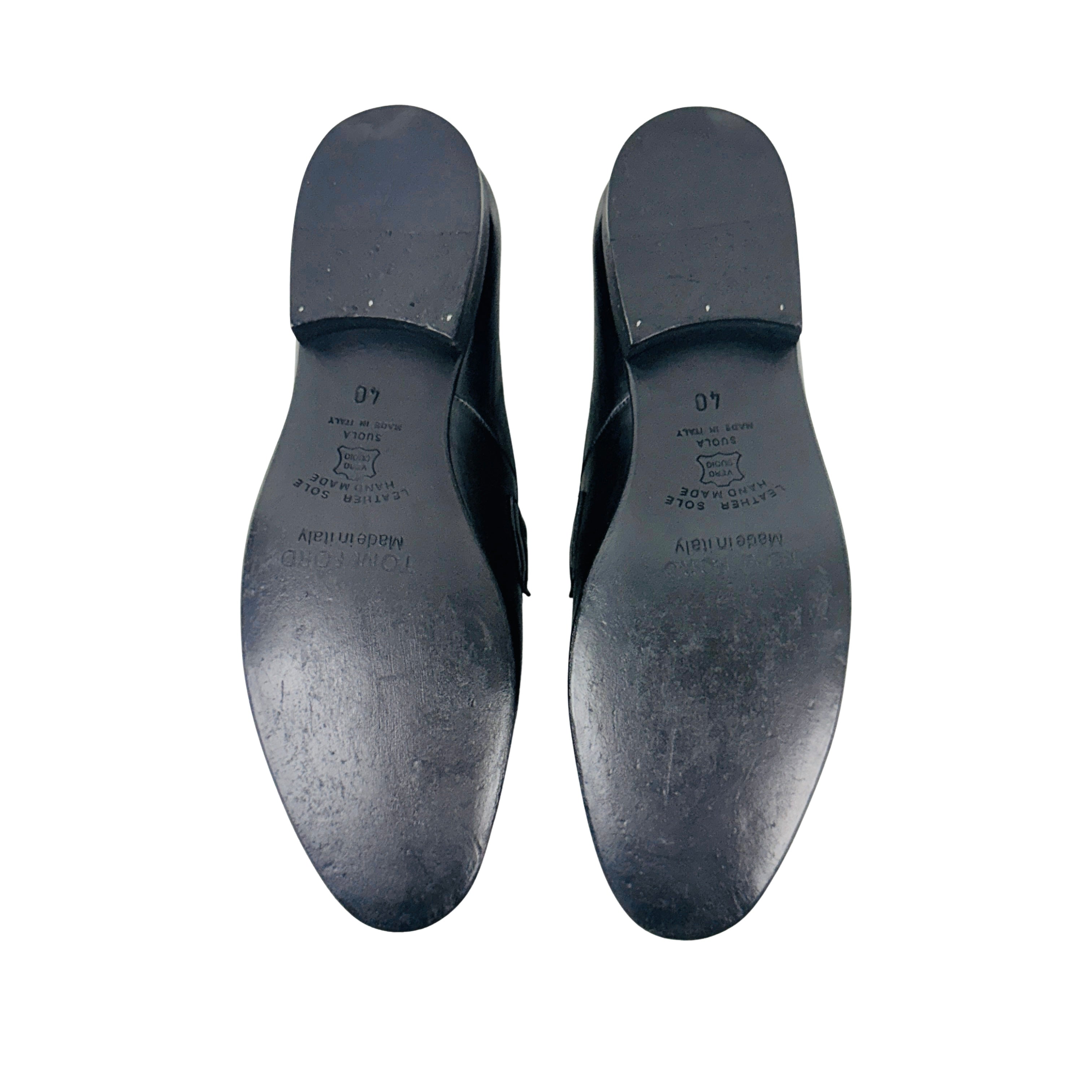 TOM FORD Tassel Loafers/Moccasins Crafted From Black Embossed Leather (Size 40)