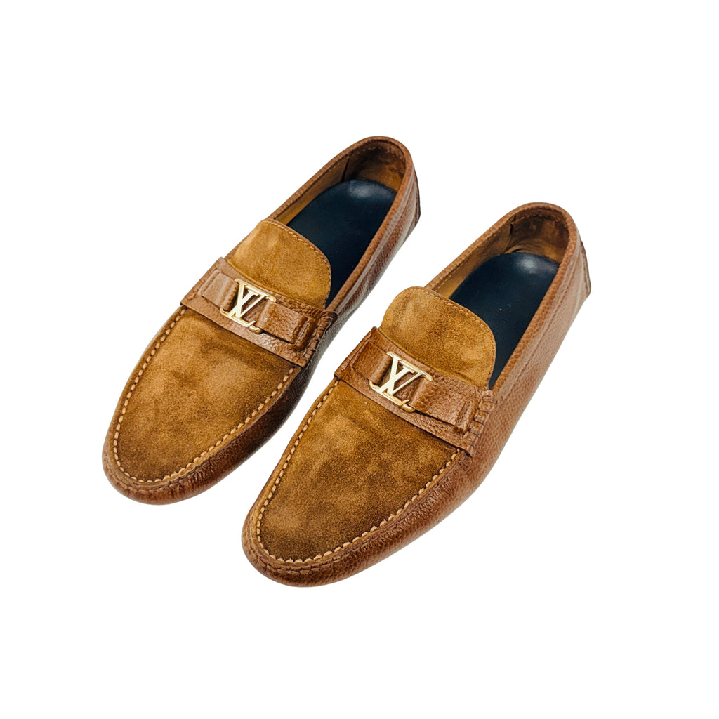 LOUIS VUITTON Hockenheim Brown Suede And Grain Leather Loafers/Moccasins/Driving (Size 44.5)