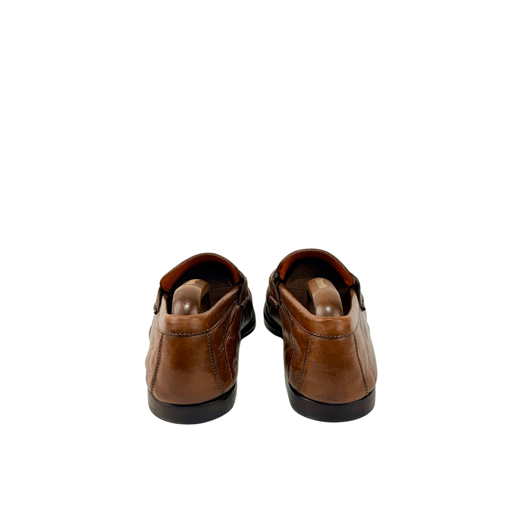 SANTONI Penny Loafers/Moccasins Crafted In Brown Leather With Their Signature Orange Lining (Size 44)
