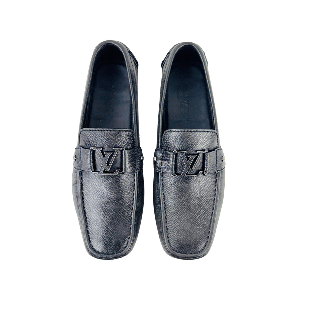 LOUIS VUITTON Monte Carlo Loafers/Moccasins/Driving Gray Taiga Leather (Size 45)