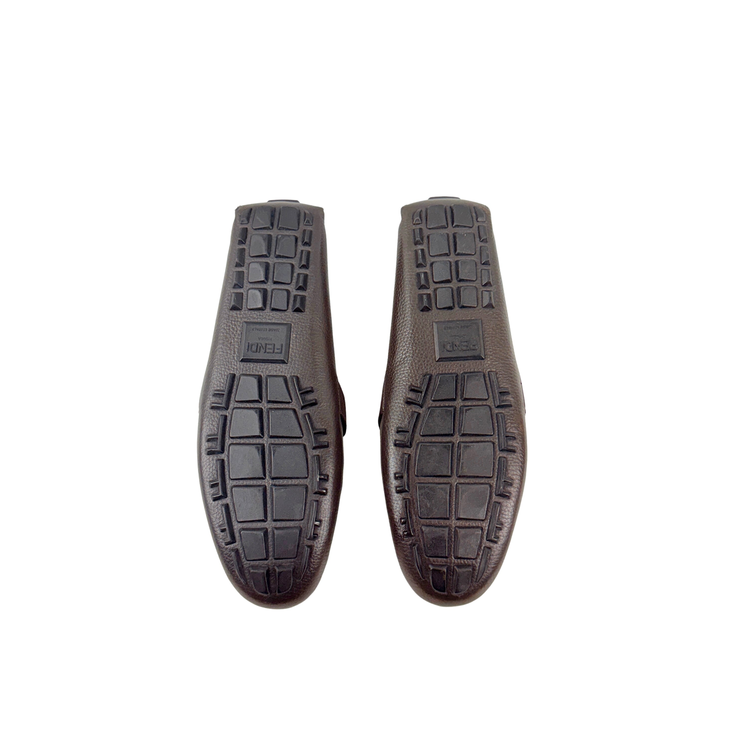 FENDI Men's Brown FF Metal Logo Loafers/Moccasins (Size 43)