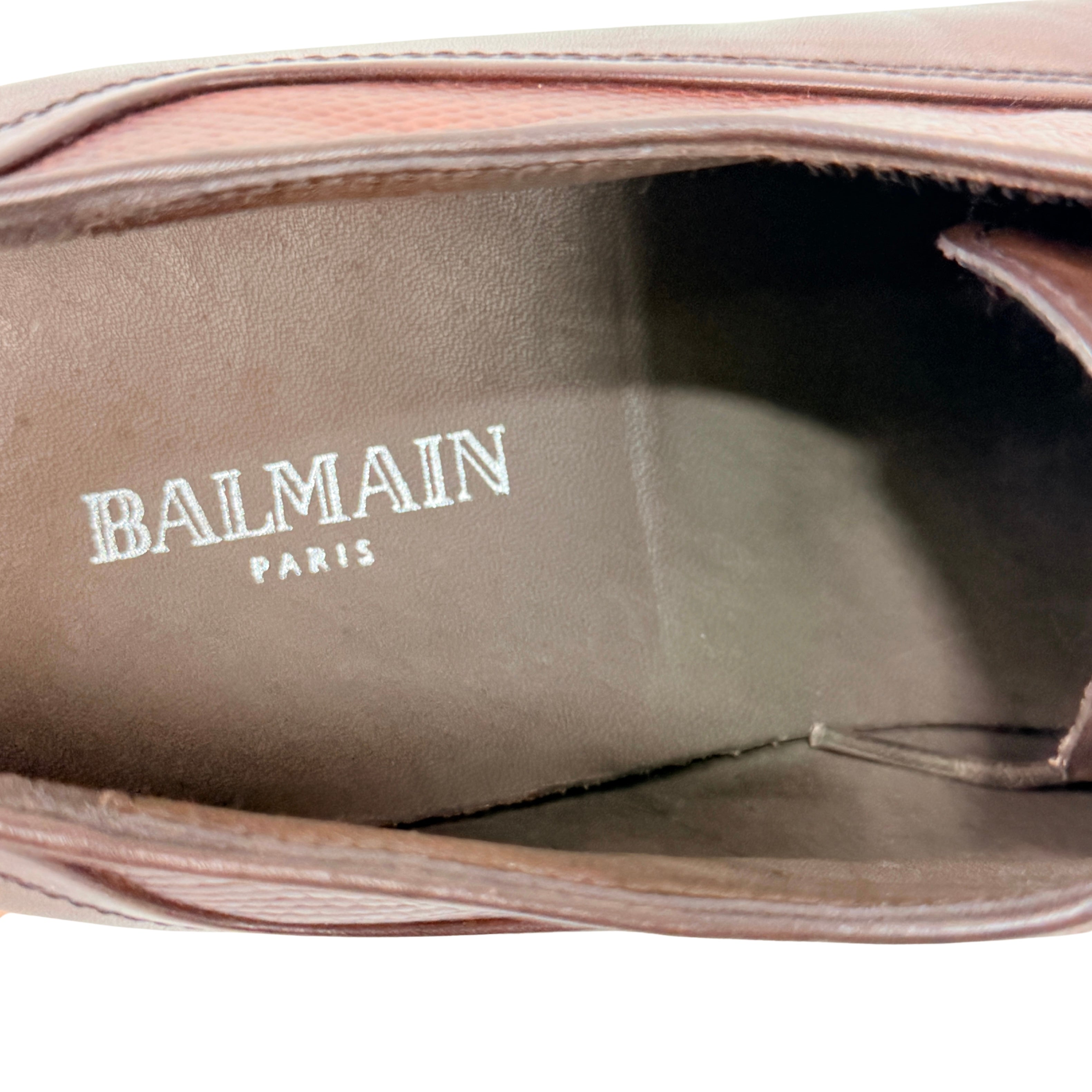 BALMAIN PARIS Men's Brown Leather On The Vamp(Lizard or Snakeskin) Derby/Oxfords/Lace-up (Size 41)