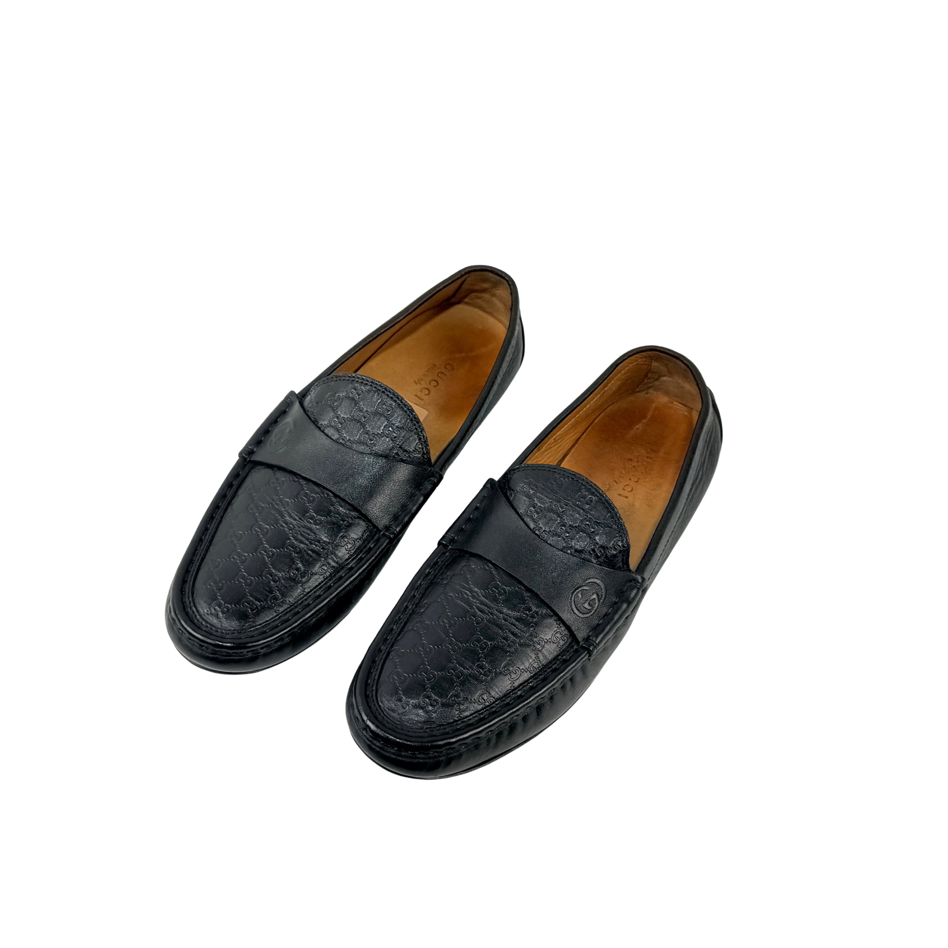 GUCCI Black Guccissima Leather Loafers/Moccasins (Size 38)