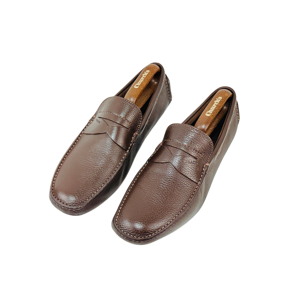 PRADA Grain Leather Brown Penny Loafers/Moccasins/Driving (Size 44)