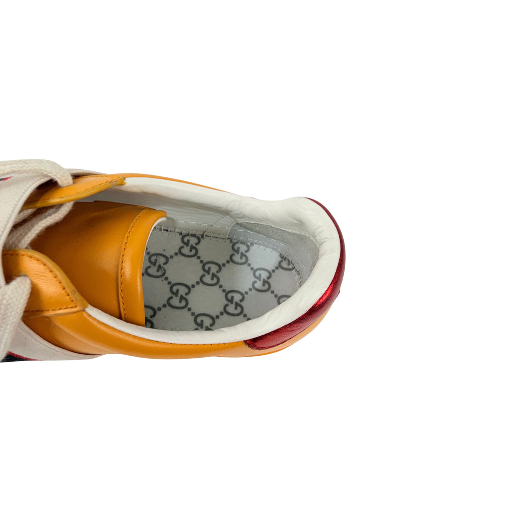 GUCCI Mens Yellow New Ace Elastic Band Leather Flat Low Top Lace Sneakers (Size 41)