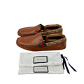 GUCCI Brown Leather And GG Coated Canvas Web Detail Slip On Loafers/Moccasins (Size 42)