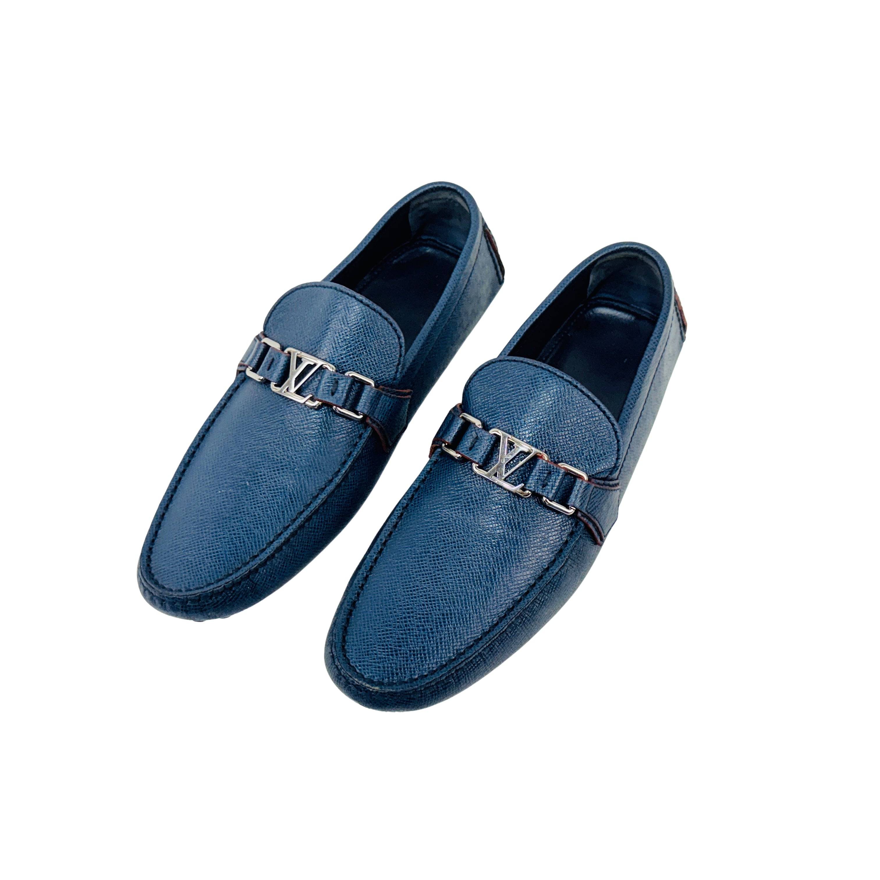 LOUIS VUITTON Hockenheim Driving/Loafers/Moccasins Blue Taiga Leather (Size 42.5)
