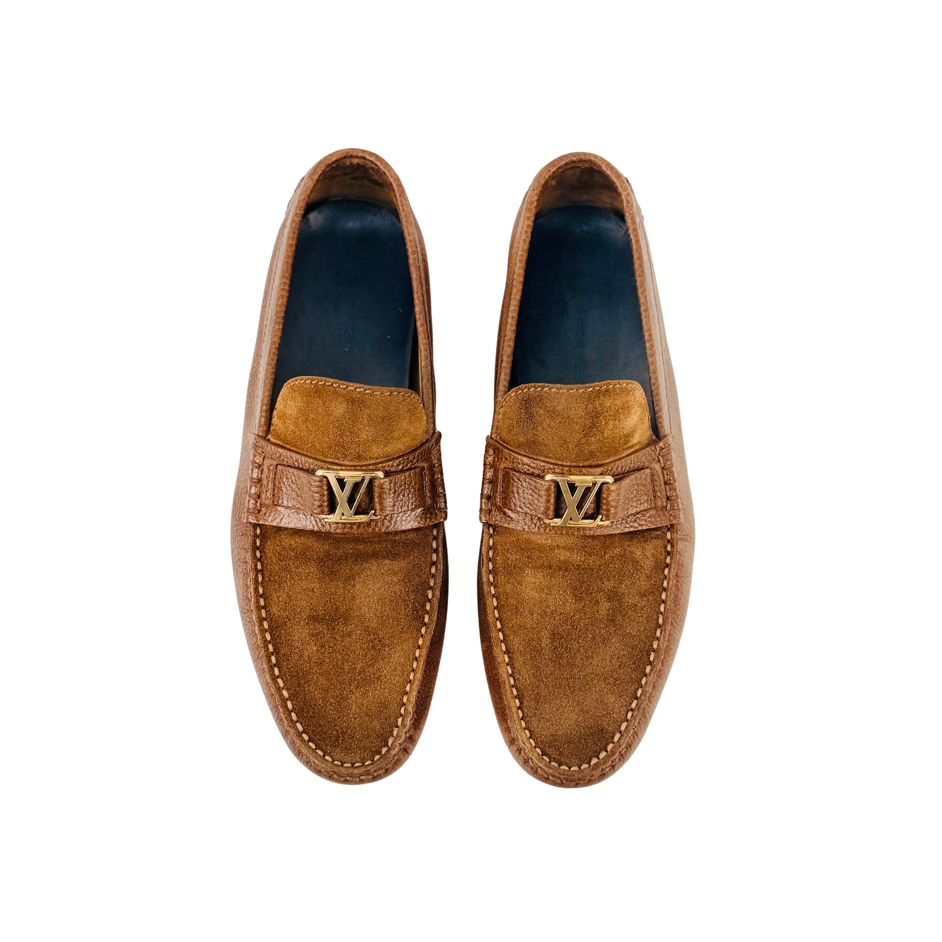 LOUIS VUITTON Hockenheim Brown Suede And Grain Leather Loafers/Moccasins/Driving (Size 44.5)