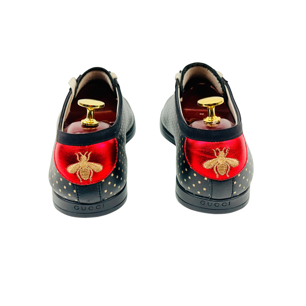 GUCCI Guccy Falacer Gold Star Print Black Leather Sneakers/Lace Up (Size 42)