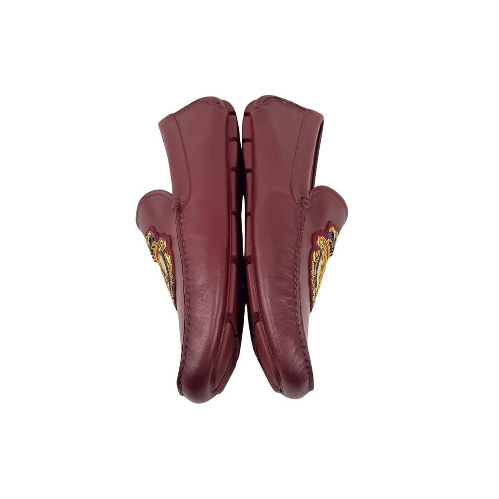 BILLIONAIRE Hand-Embroidered Coat-Of-Arms (Crest) On The Vamp Calfskin Loafers/Moccasins (Size 41)