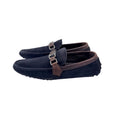 LOUIS VUITTON Hockenheim Loafers/Moccasins in navy blue suede with brown leather (Size 42)