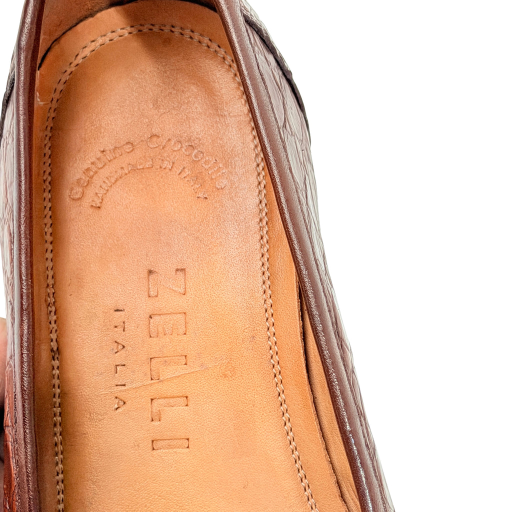 ZELLI ITALIA 119-CGN TUSCANY Crocodile Penny Loafers/Moccasins, Cognac (Size 45)