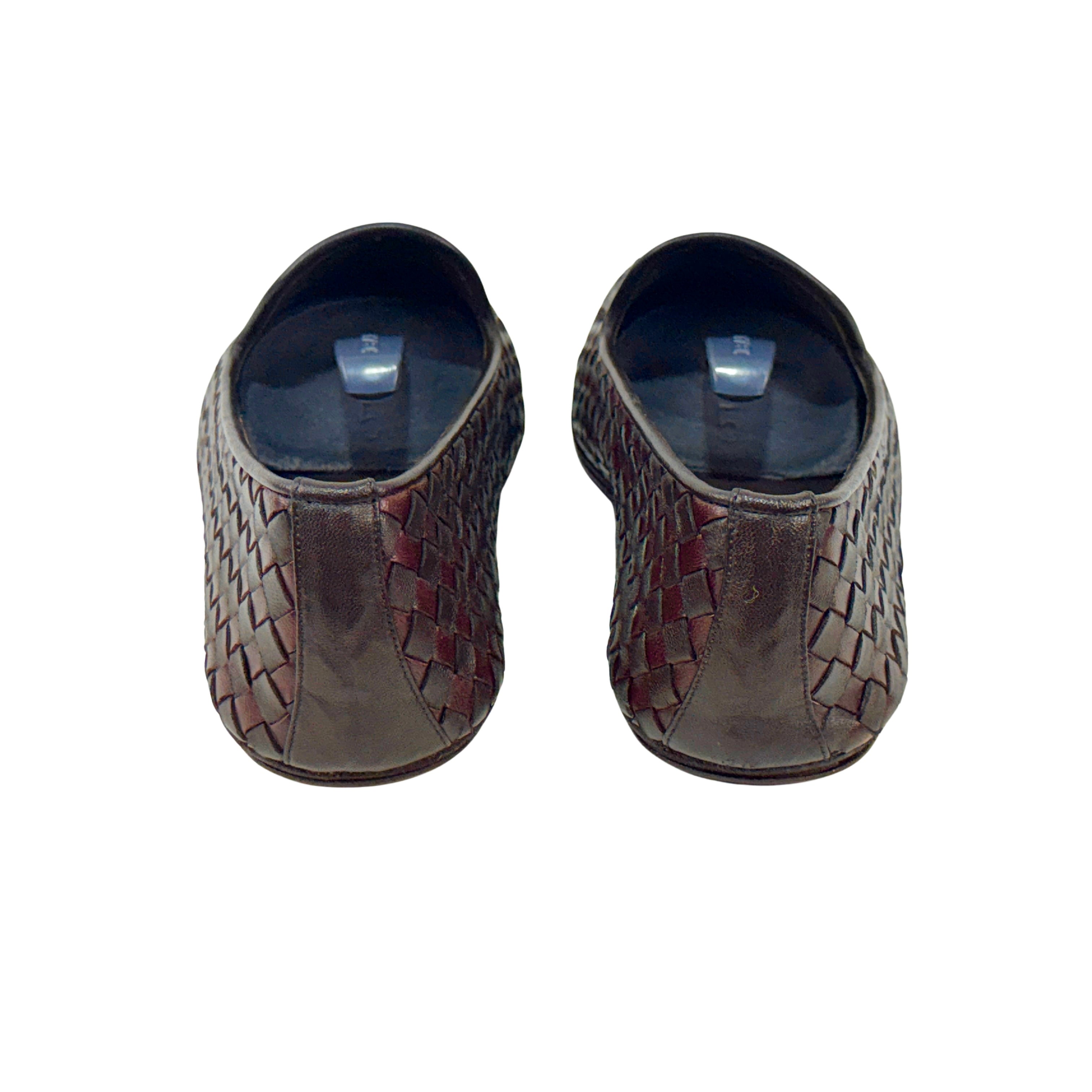BOTTEGA VENETA Intrecciato Weave Leather Palazzo Loafers/Moccasins Burgundy Colour (Size 42)