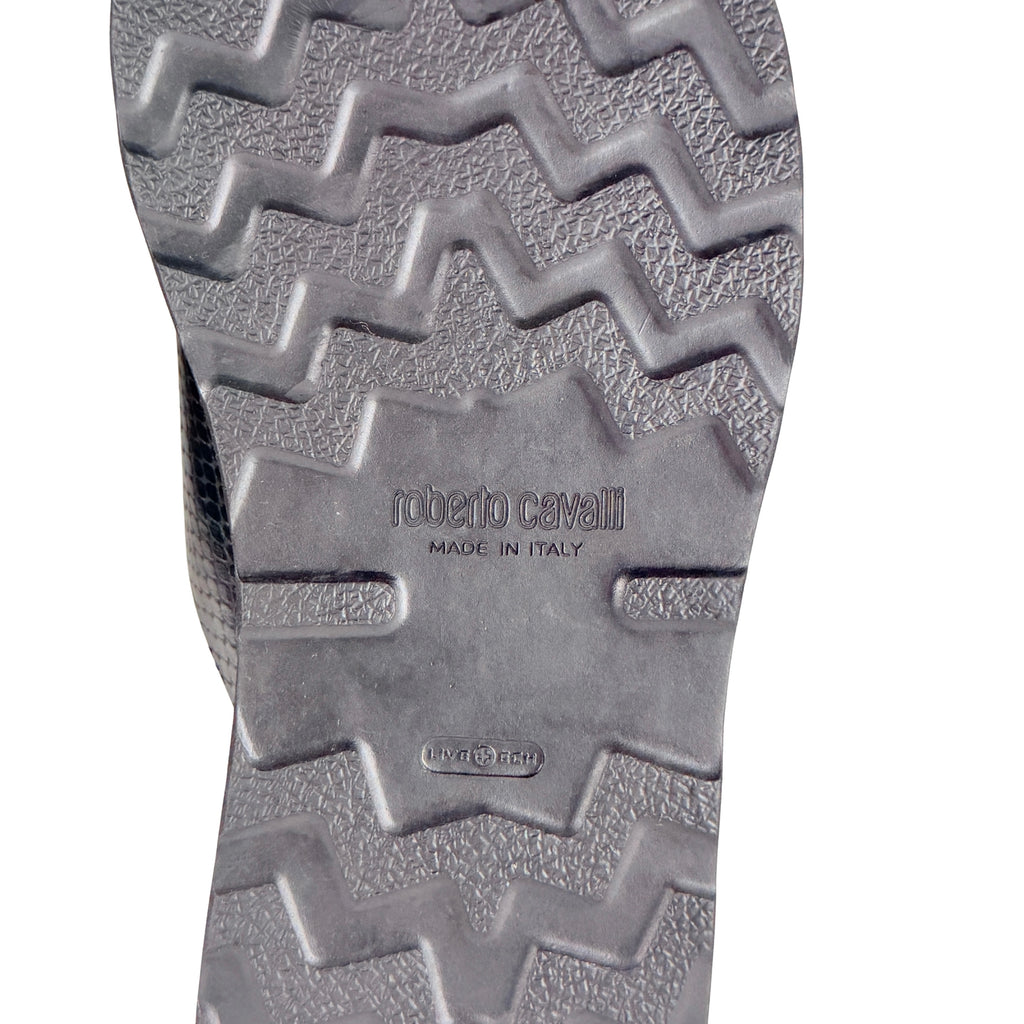 ROBERTO CAVALLI Men’s Black Snakeskin Leather Slippers/sandals/Slides (Size 42)