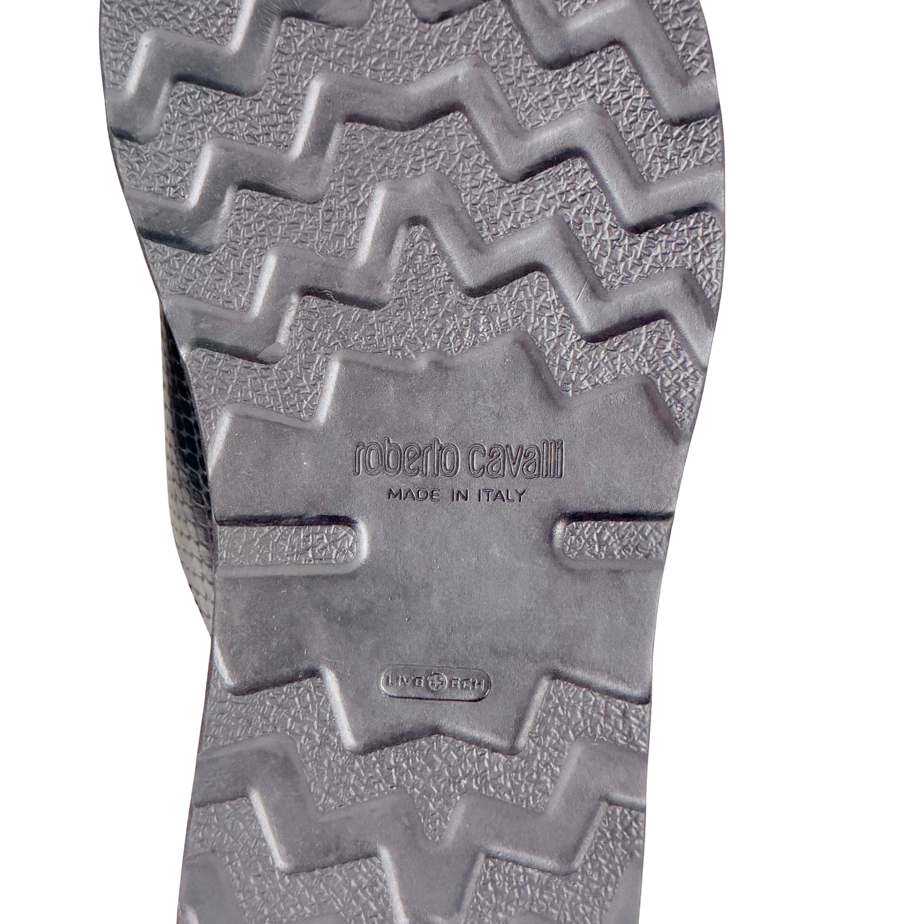 ROBERTO CAVALLI Men’s Black Snakeskin Leather Slippers/sandals/Slides (Size 42)