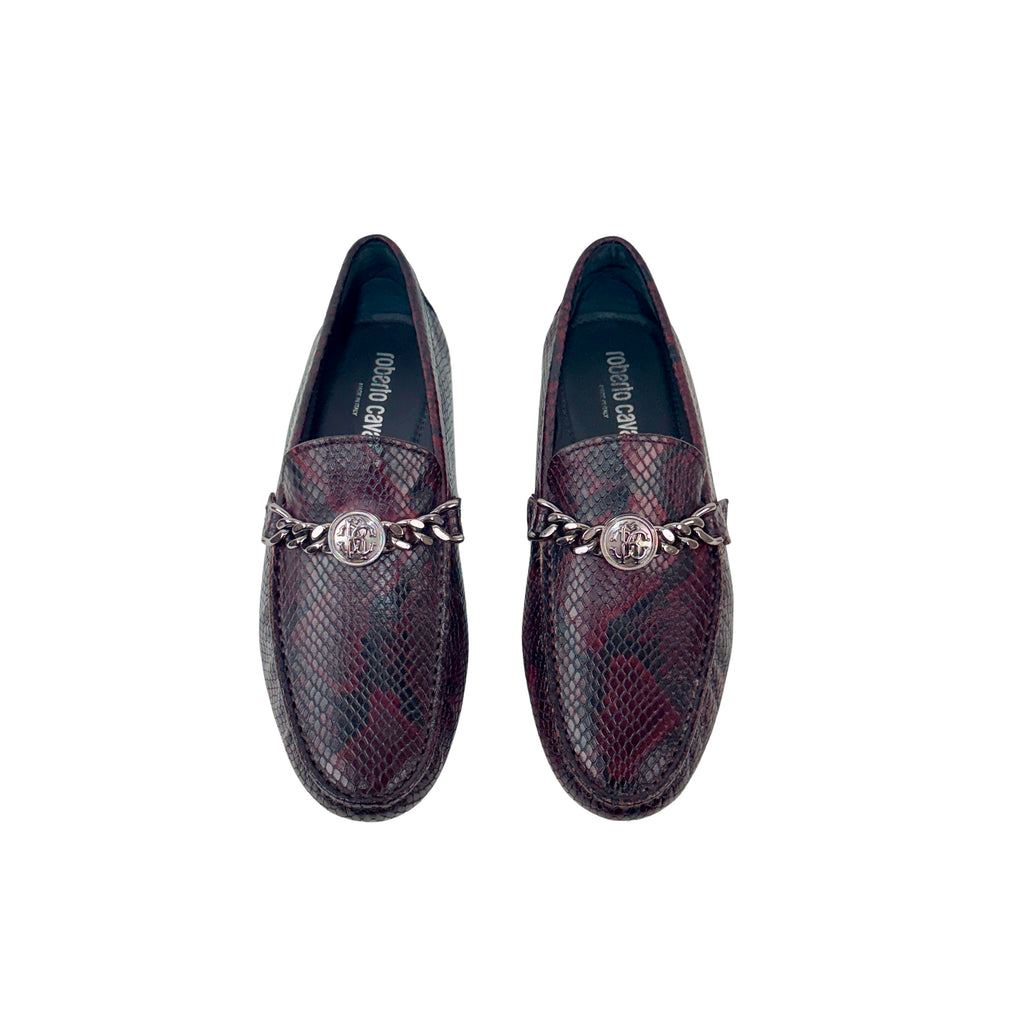 ROBERTO CAVALLI Men’s Burgundy Snakeskin Leather Loafers/Moccasins (Size 41)