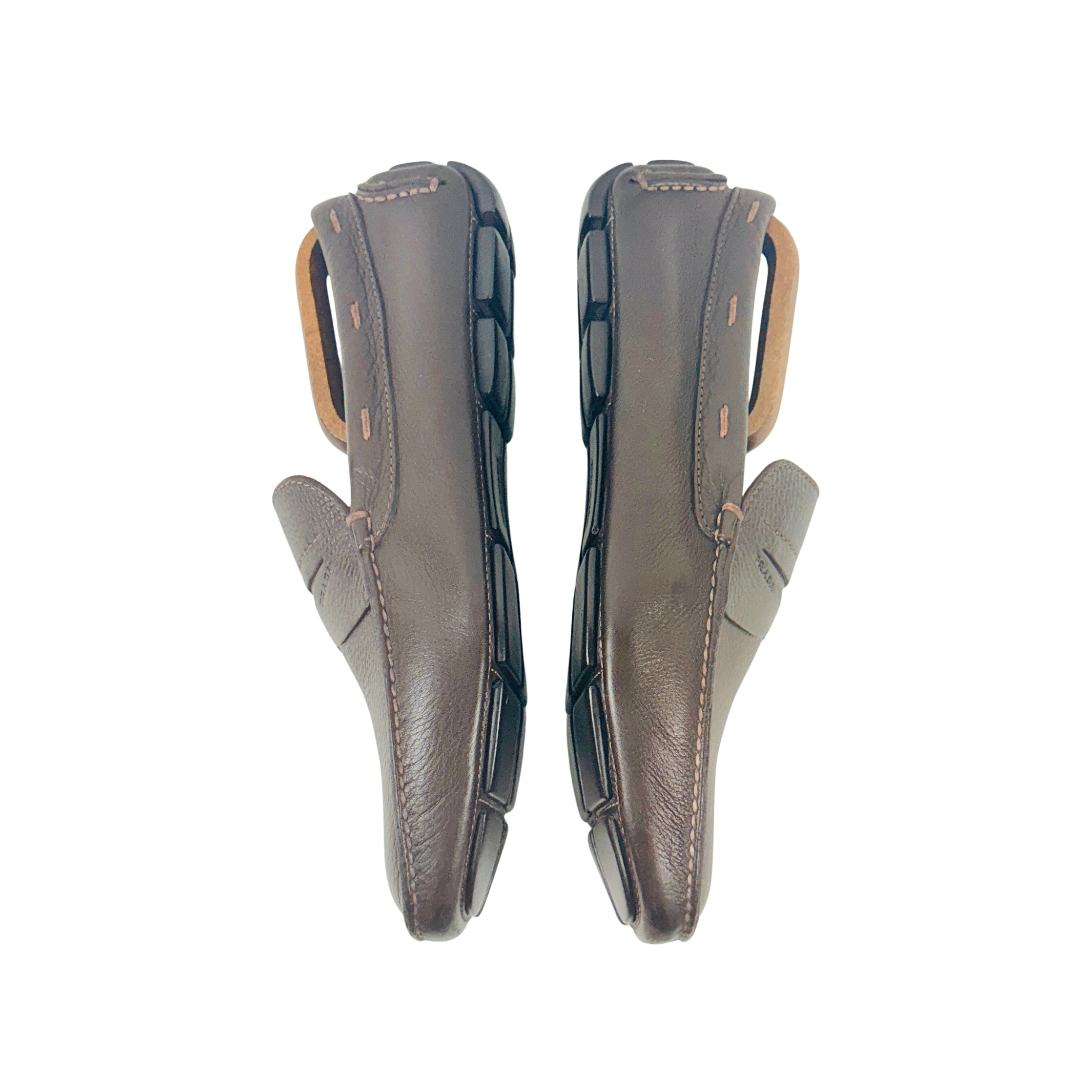 PRADA Grain Leather Brown Penny Loafers/Moccasins/Driving (Size 44)