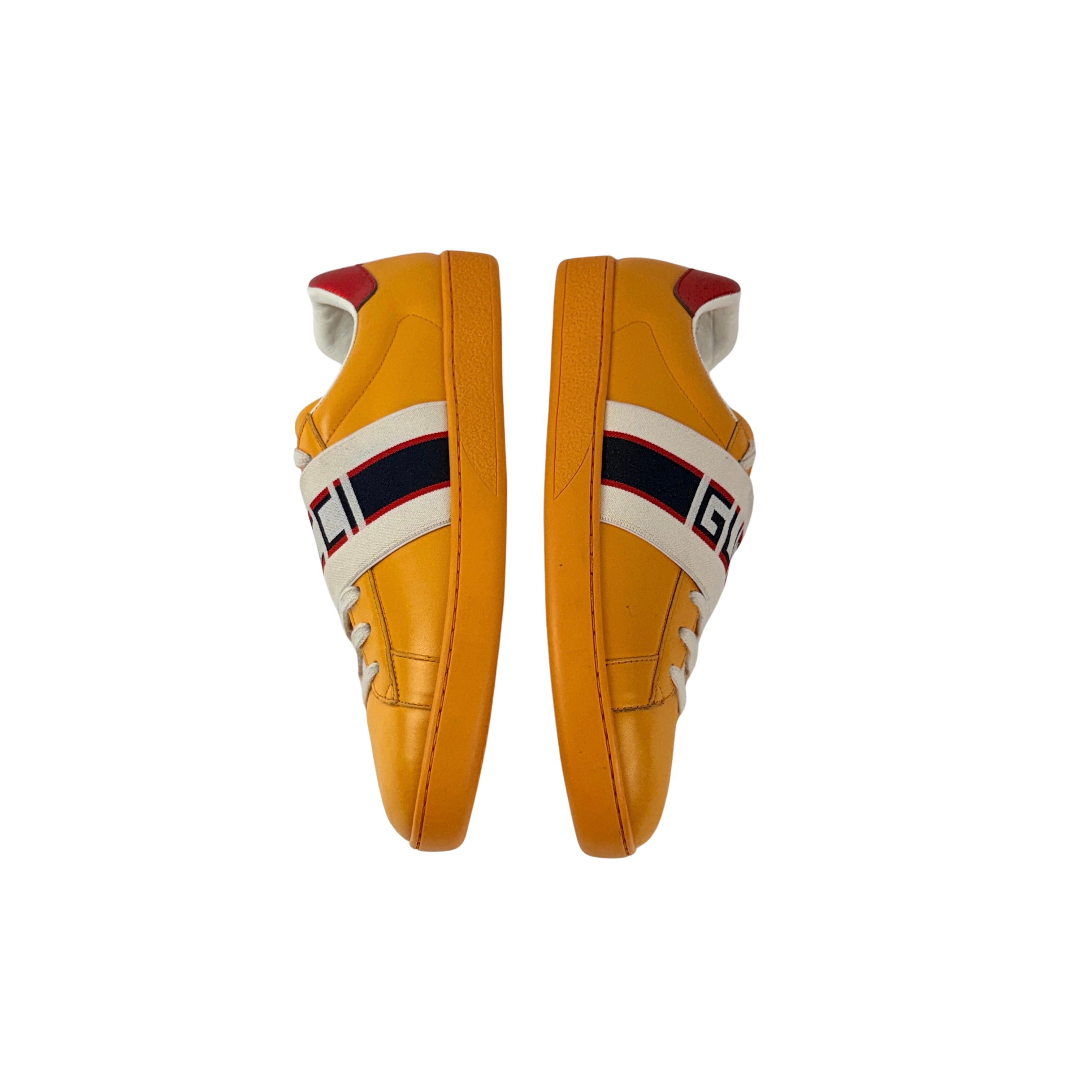 GUCCI Mens Yellow New Ace Elastic Band Leather Flat Low Top Lace Sneakers (Size 41)