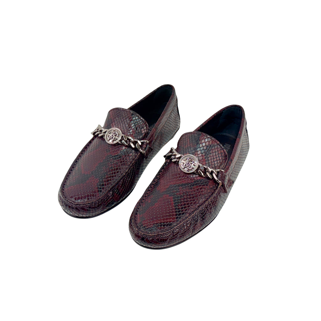 ROBERTO CAVALLI Men’s Burgundy Snakeskin Leather Loafers/Moccasins (Size 41)