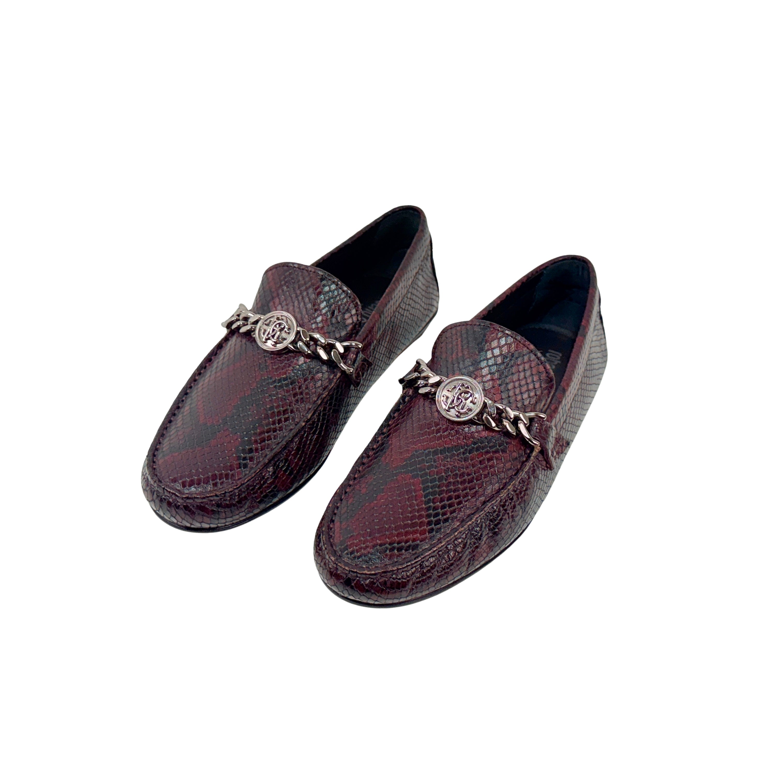 ROBERTO CAVALLI Men’s Burgundy Snakeskin Leather Loafers/Moccasins (Size 41)
