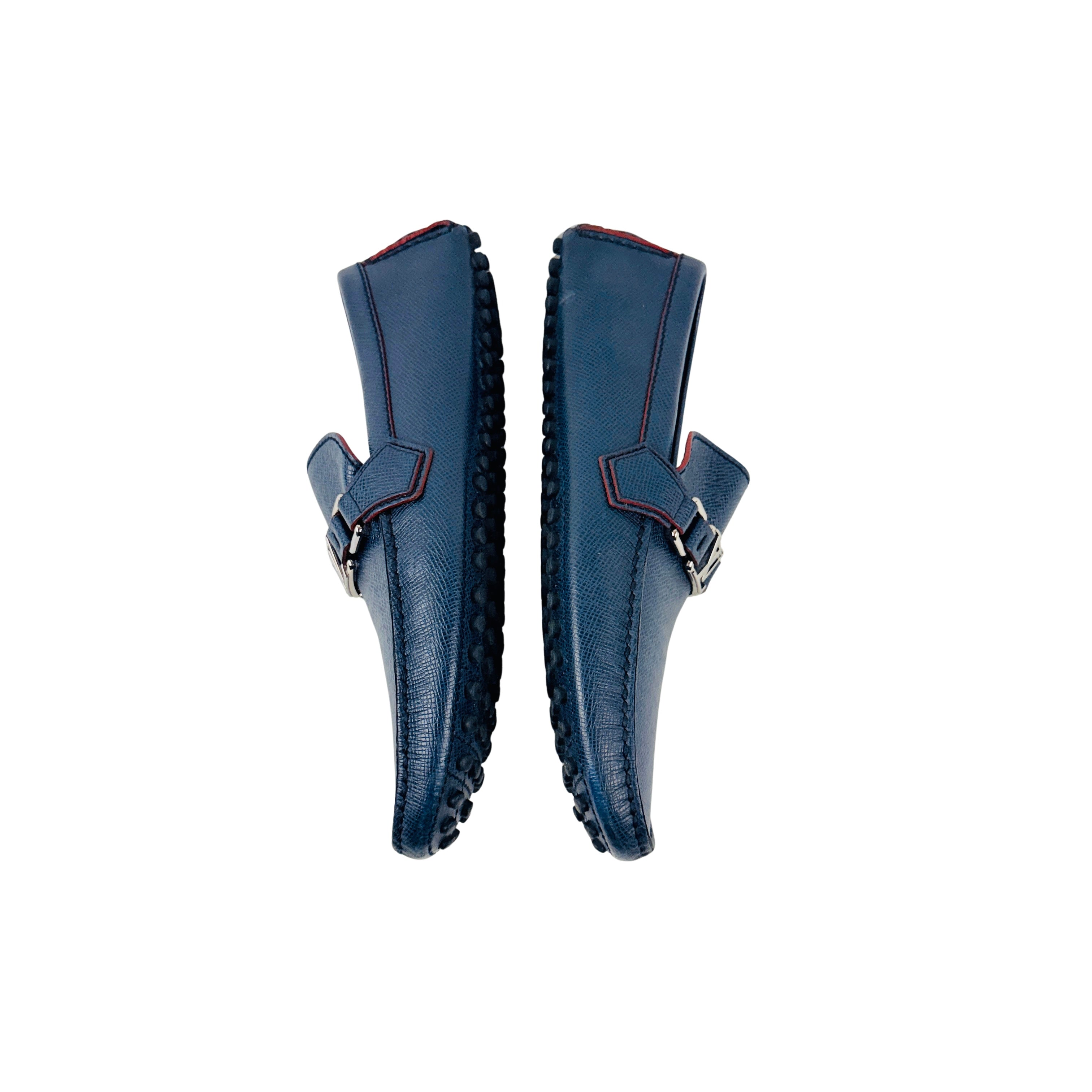 LOUIS VUITTON Hockenheim Driving/Loafers/Moccasins Blue Taiga Leather (Size 42.5)