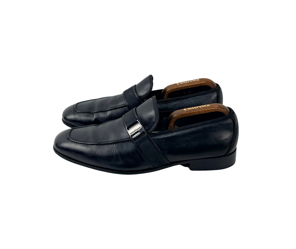 SALVATORE FERRAGAMO-Lavorazione Originale Fabric-Trimmed Leather Loafers/Moccasins (Size 44)