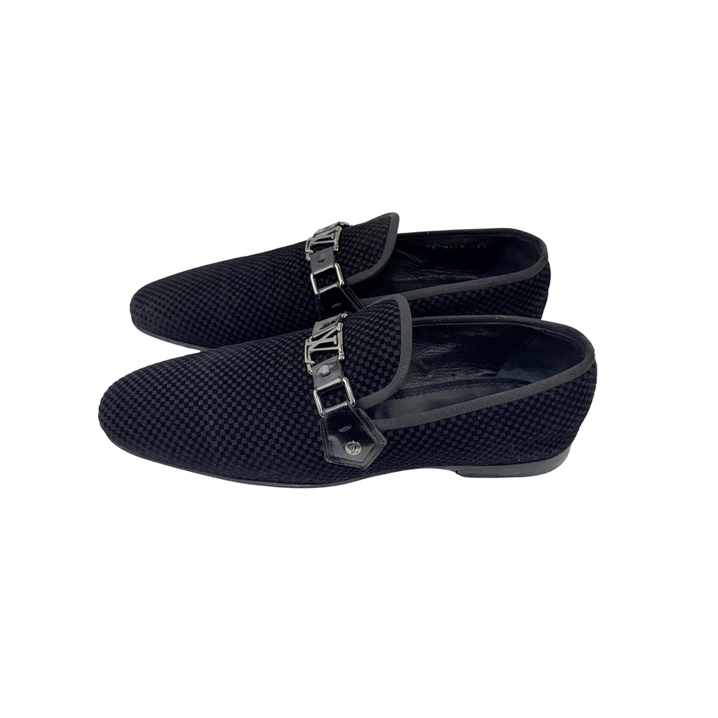LOUIS VUITTON Petit Damier Ebene Suede Monte Carlo Loafers/Moccasins (Size 43)