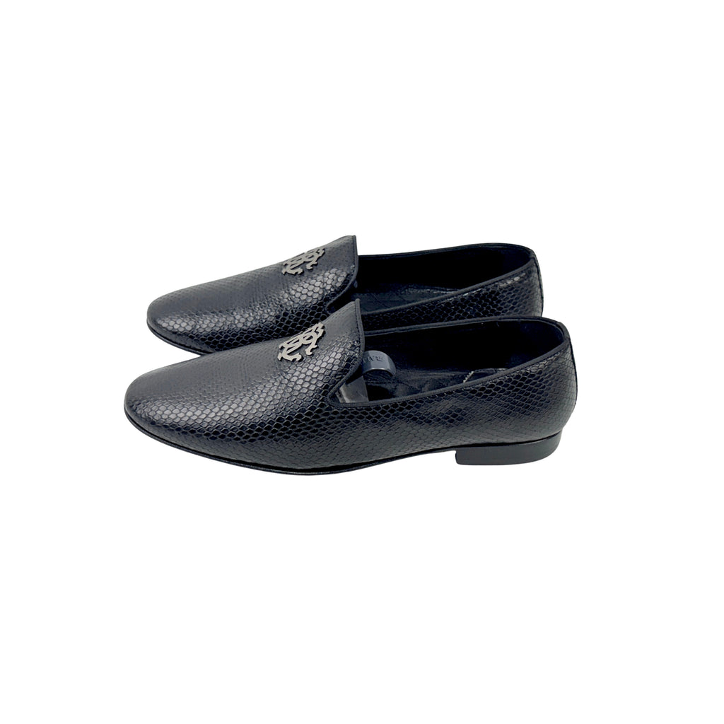 ROBERTO CAVALLI Men's Black Embossed Snakeskin Leather Loafers/Moccasins (Size 44)