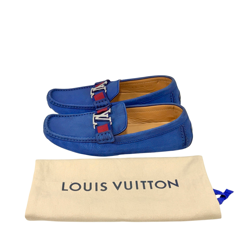 LOUIS VUITTON Blue Neubic Leather Monte Carlo Loafers/Moccasins (Size 42.5)