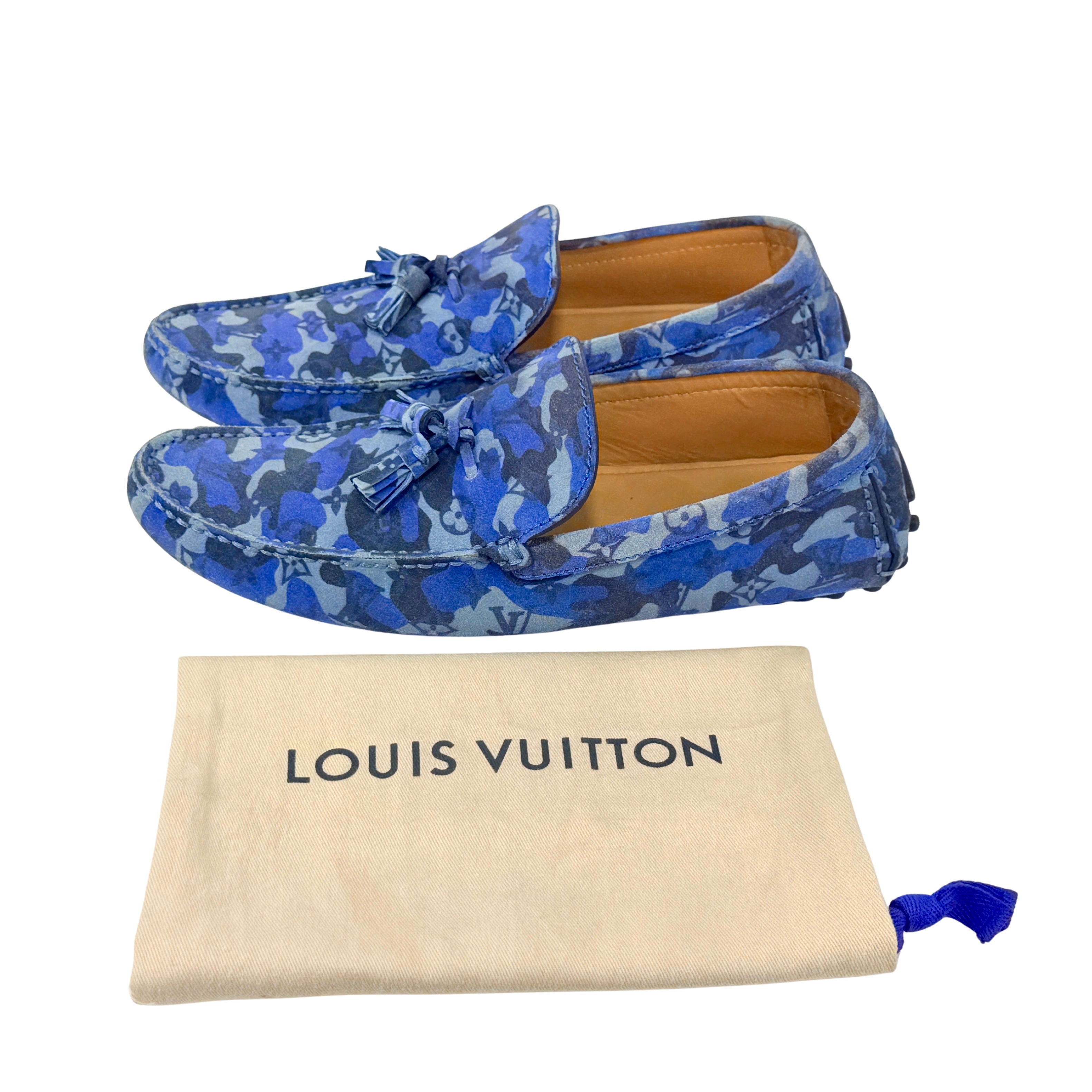 LOUIS VUITTON Blue Camouflage Monogram Loafers/Mocassins (Size 42.5)